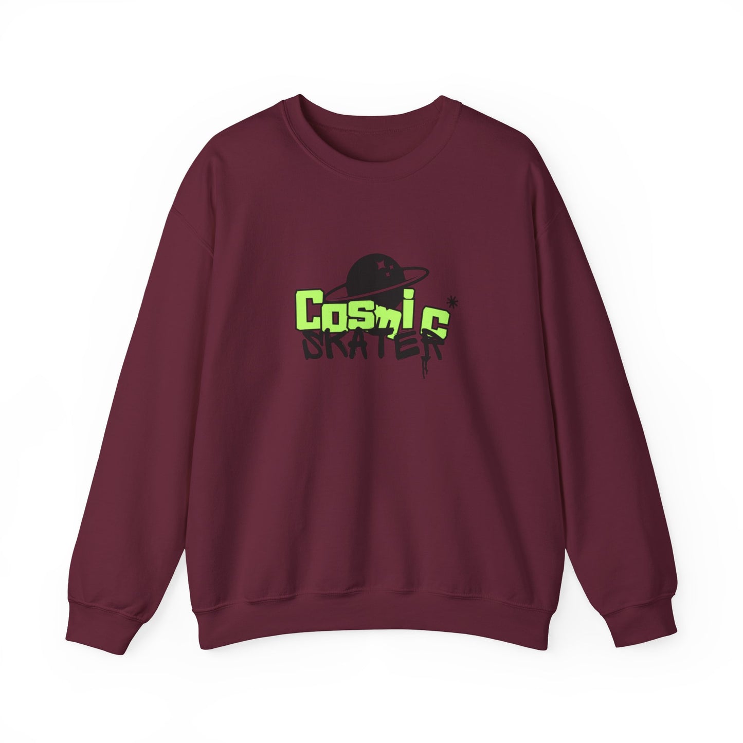 Crewneck Sweatshirt - "Cosmic Skater" Neon Planet Skate Graphic