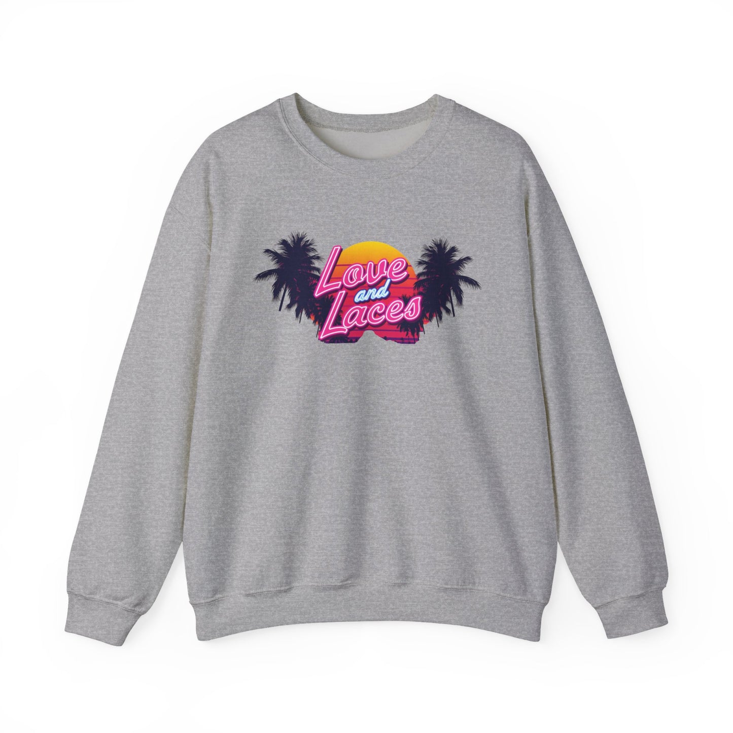 Crewneck Sweatshirt — "Love and Laces" Retro Palm Beach Graphic