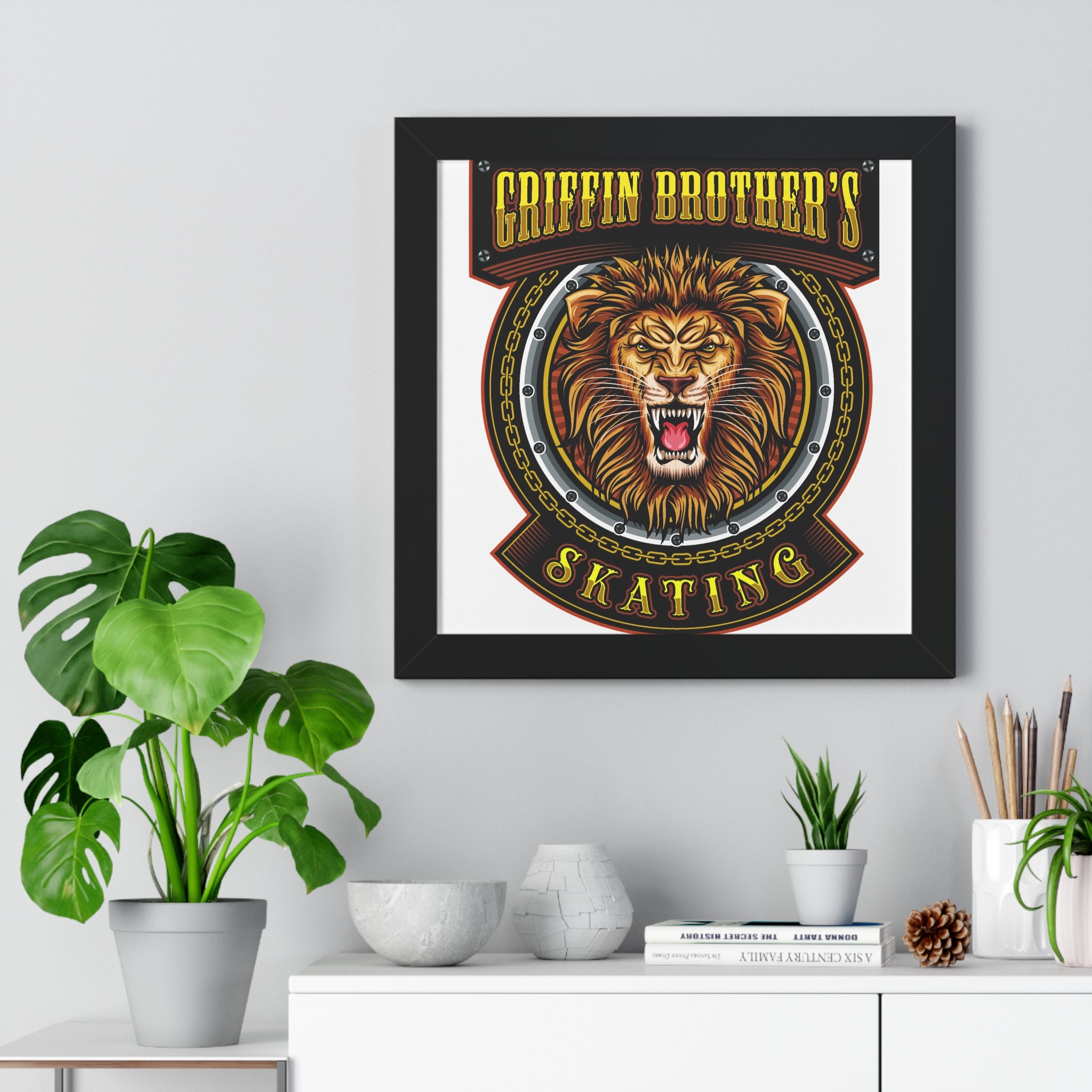 Griffin Brothers Skating Framed Poster — Lion Emblem Wall Art