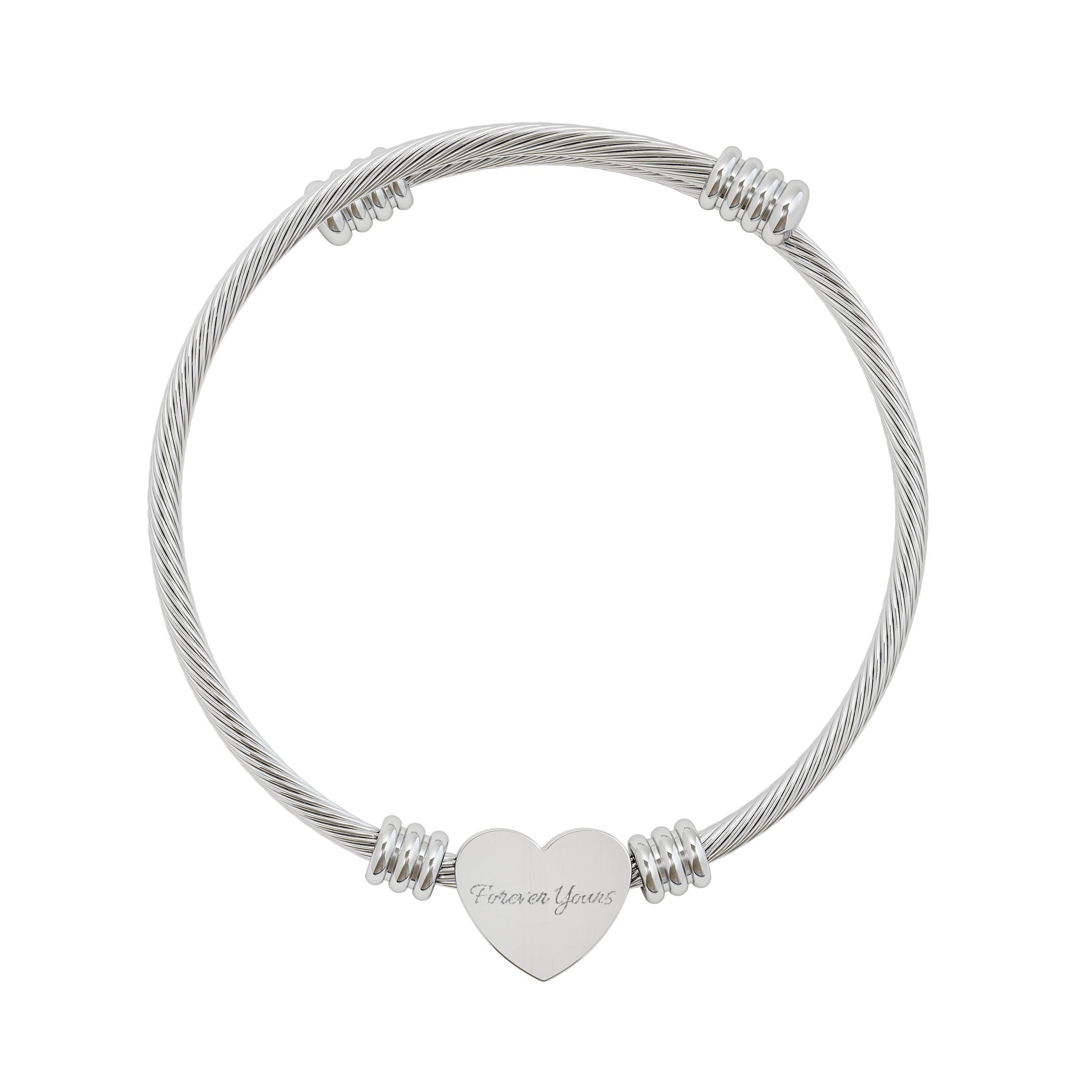 Engravable Heart Cuff Bracelet — Personalized Love Charm Bangle (Silver or Gold)
