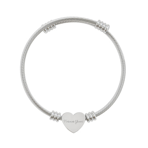Engravable Heart Cuff Bracelet — Personalized Love Charm Bangle (Silver or Gold)