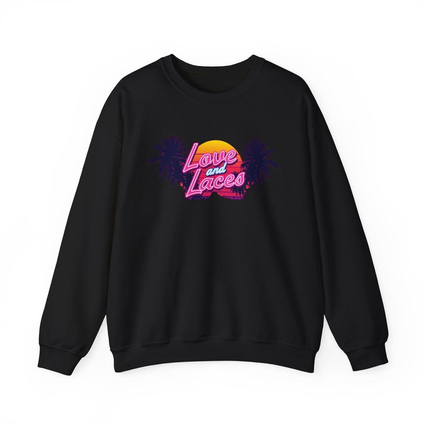 Crewneck Sweatshirt — "Love and Laces" Retro Palm Beach Graphic