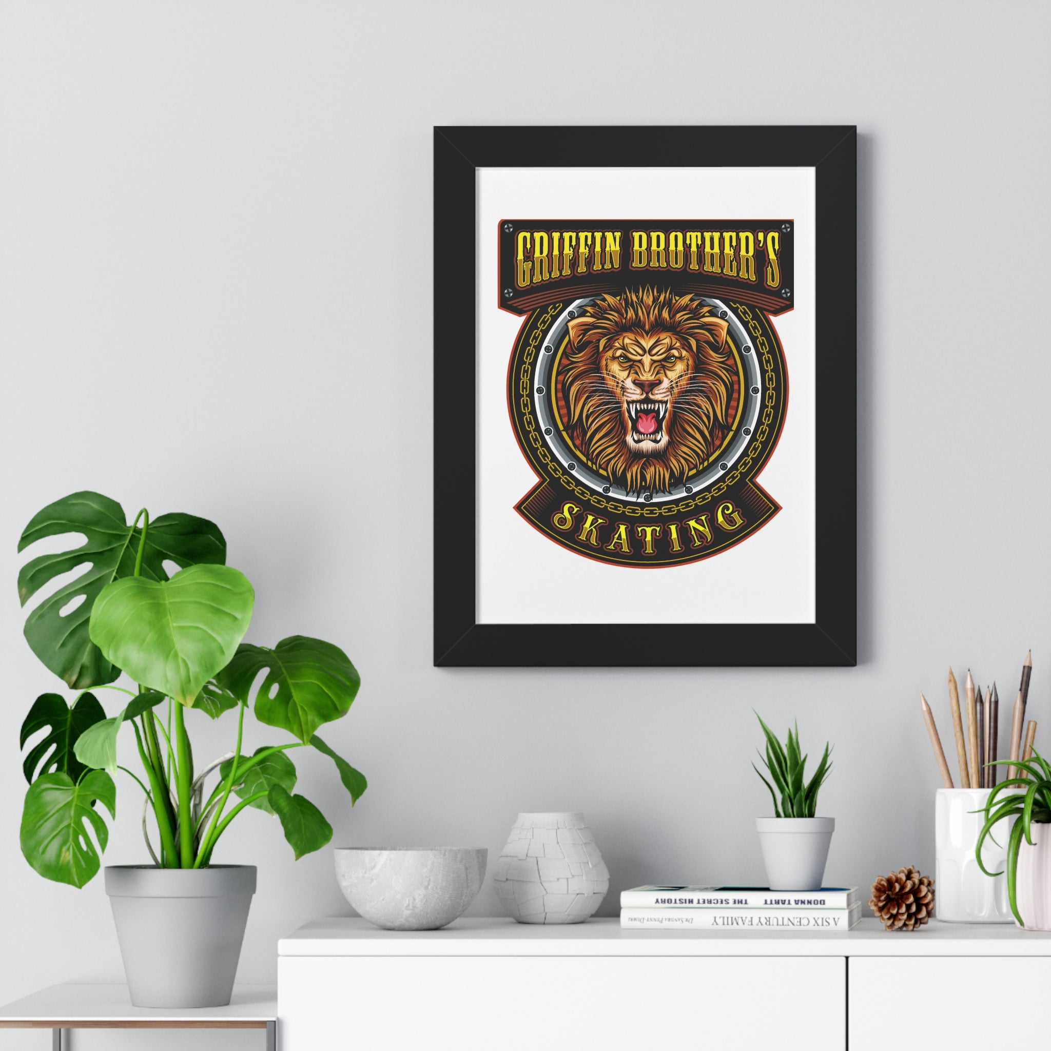 Griffin Brothers Skating Framed Poster — Lion Emblem Wall Art