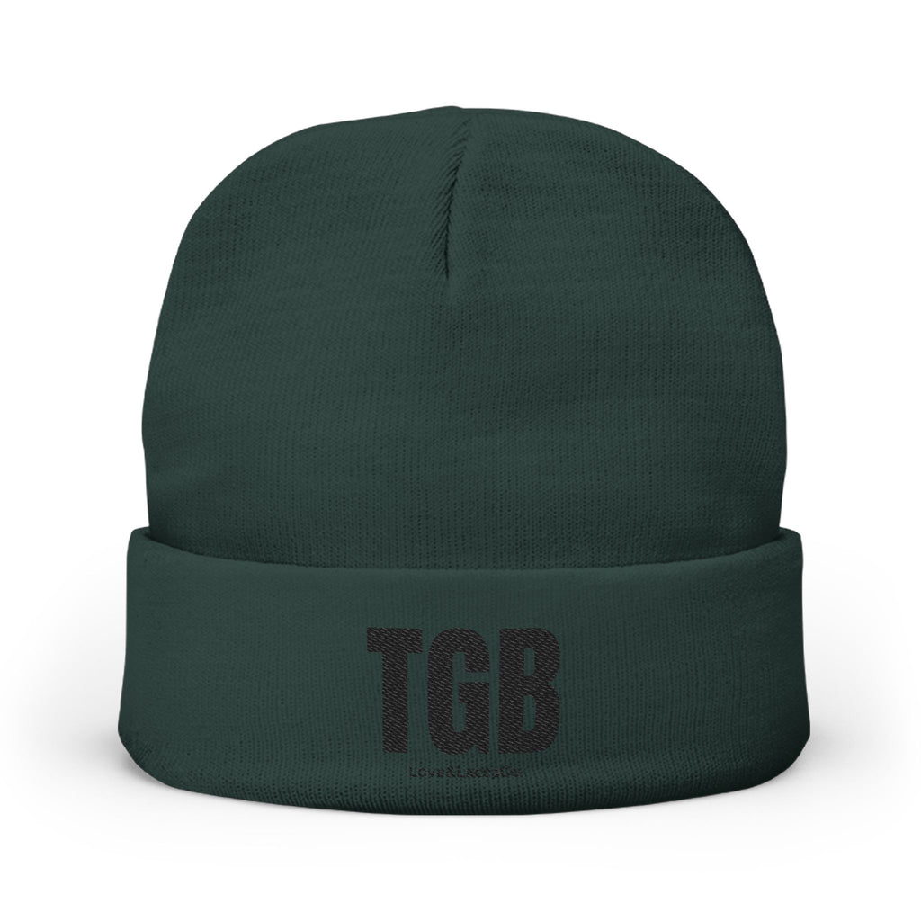 TGB Embroidered Knit Beanie — Cozy Winter Hat with Fold Cuff