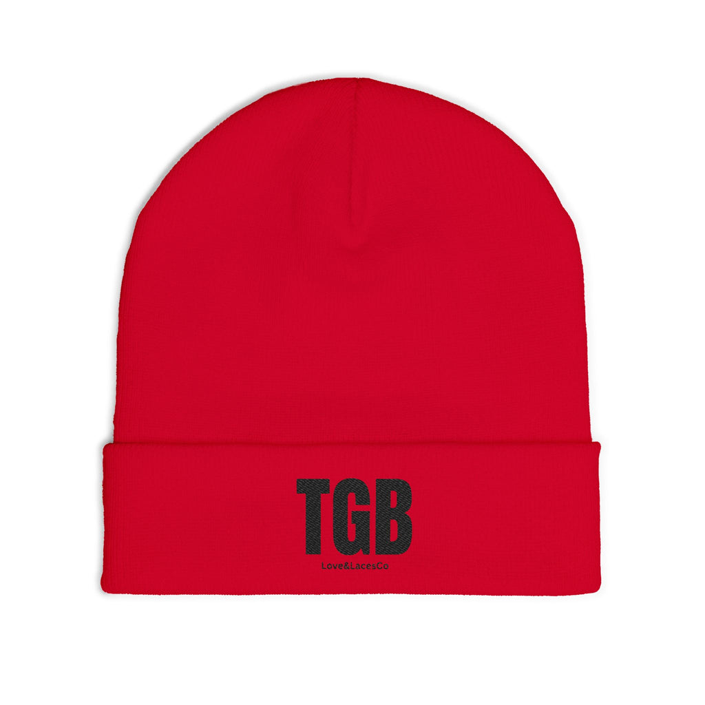 TGB Embroidered Knit Beanie — Cozy Winter Hat with Fold Cuff