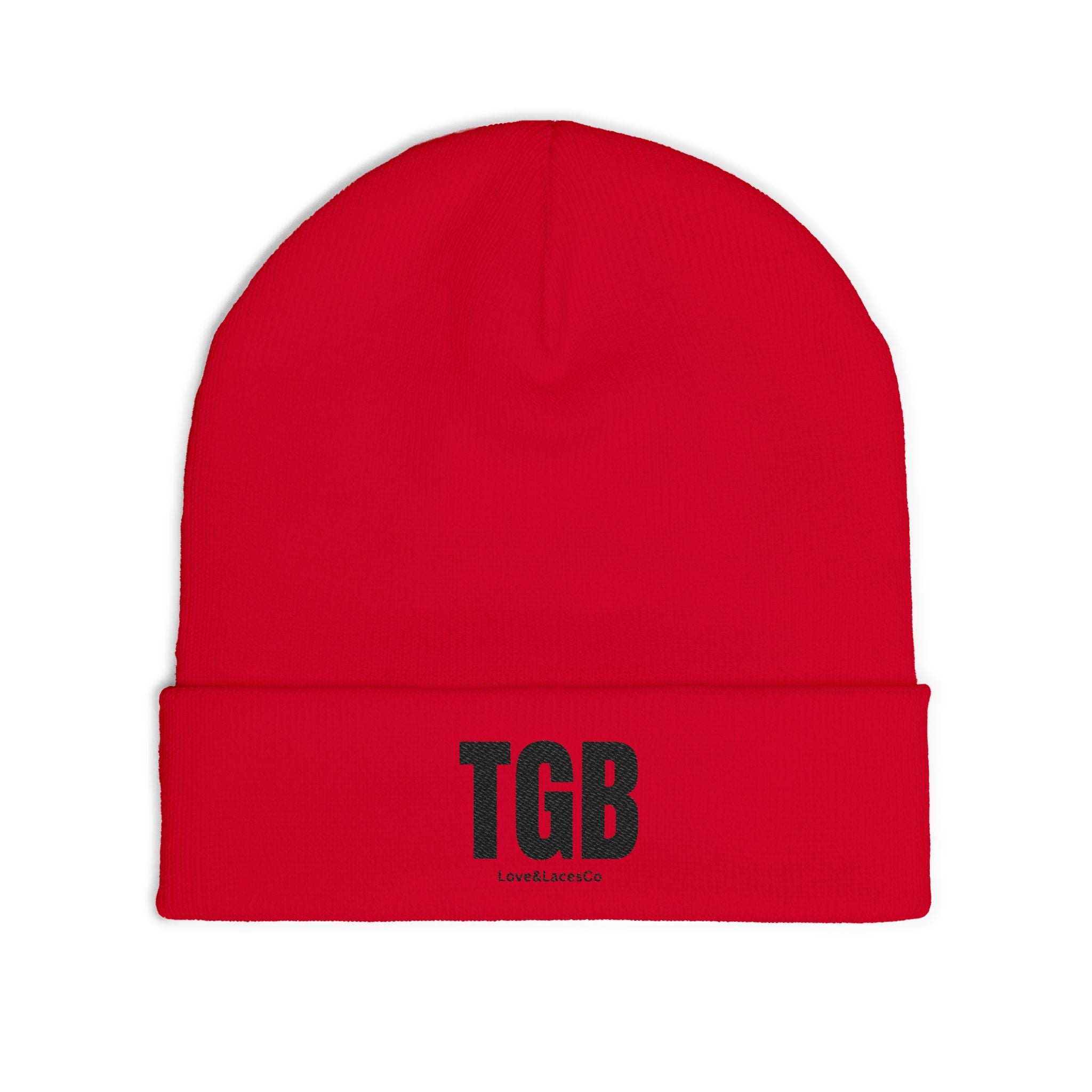 TGB Embroidered Knit Beanie — Cozy Winter Hat with Fold Cuff