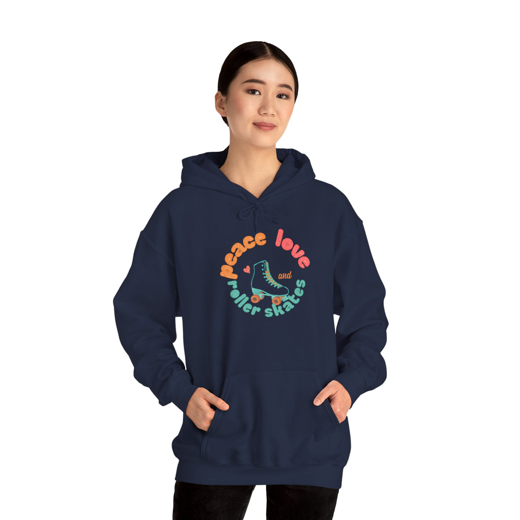Peace, Love & Roller Skates Hoodie — Retro Roller Skating Graphic Sweatshirt
