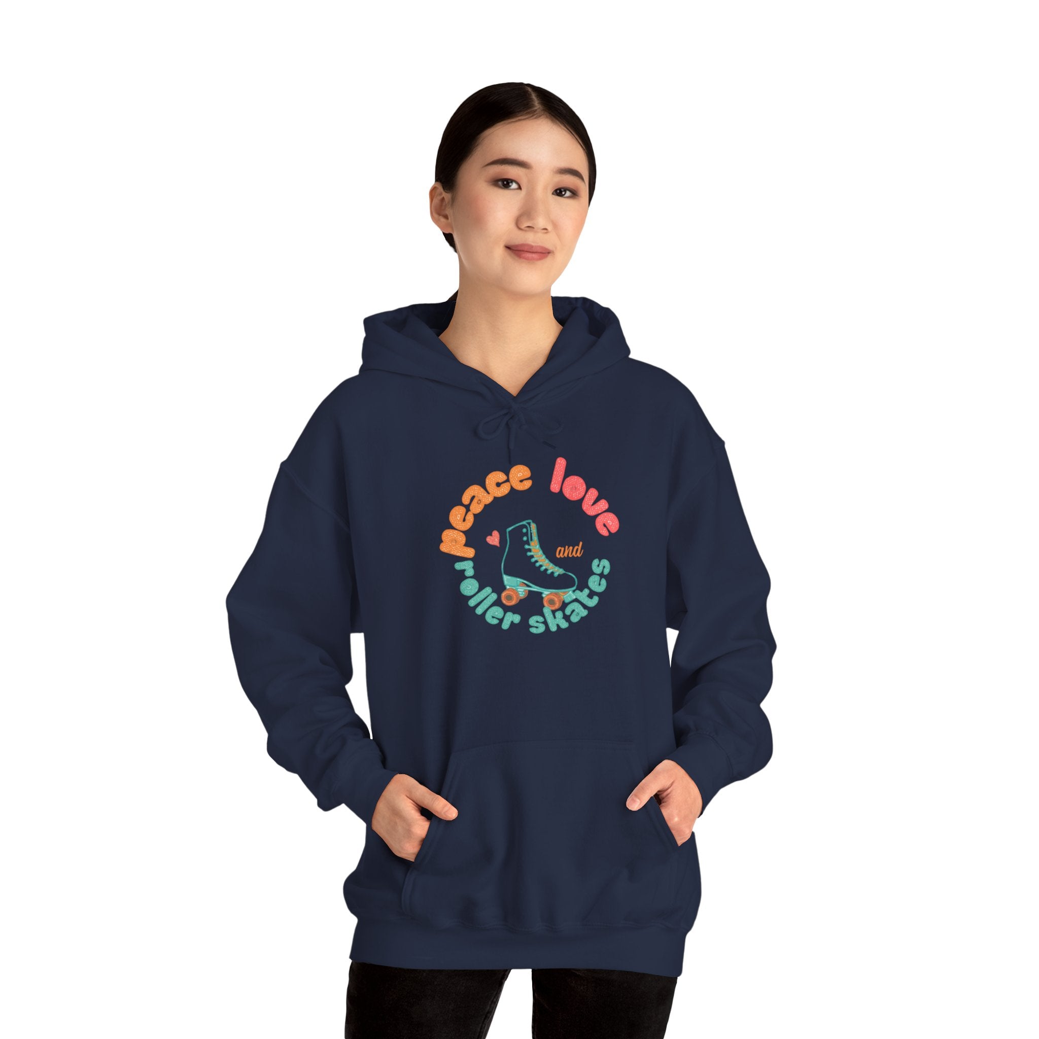 Peace, Love & Roller Skates Hoodie — Retro Roller Skating Graphic Sweatshirt