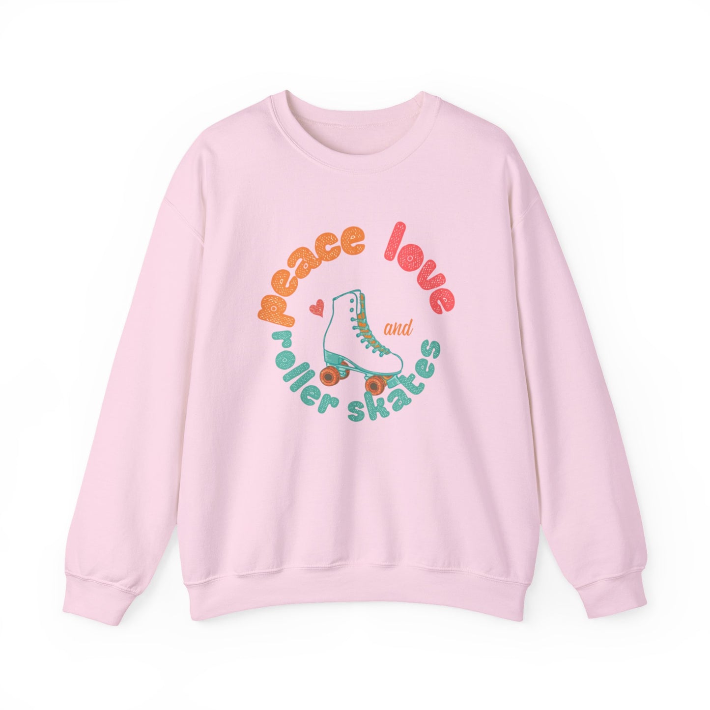 Crewneck Sweatshirt — "Peace, Love & Roller Skates" Retro Roller Skate Graphic