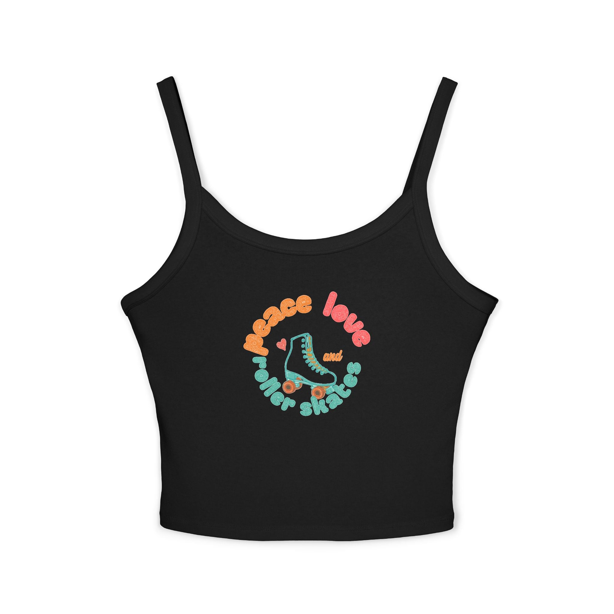 Roller Skates Cute Crop Tank — "Peace Love And Roller Skates" Retro Roller Derby Graphic