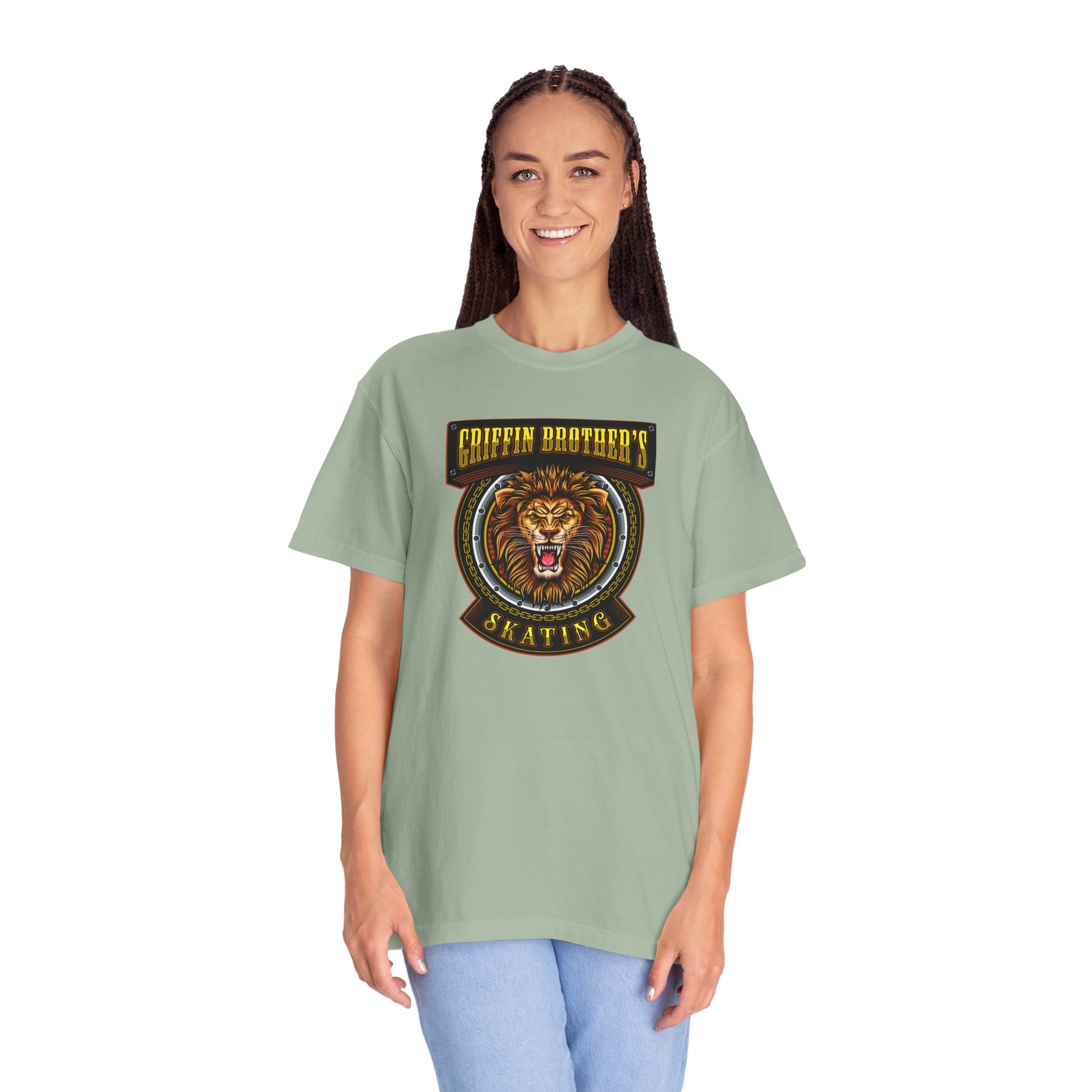 Griffin Brothers Skating Lion T-Shirt — Vintage Skate Crew Tee