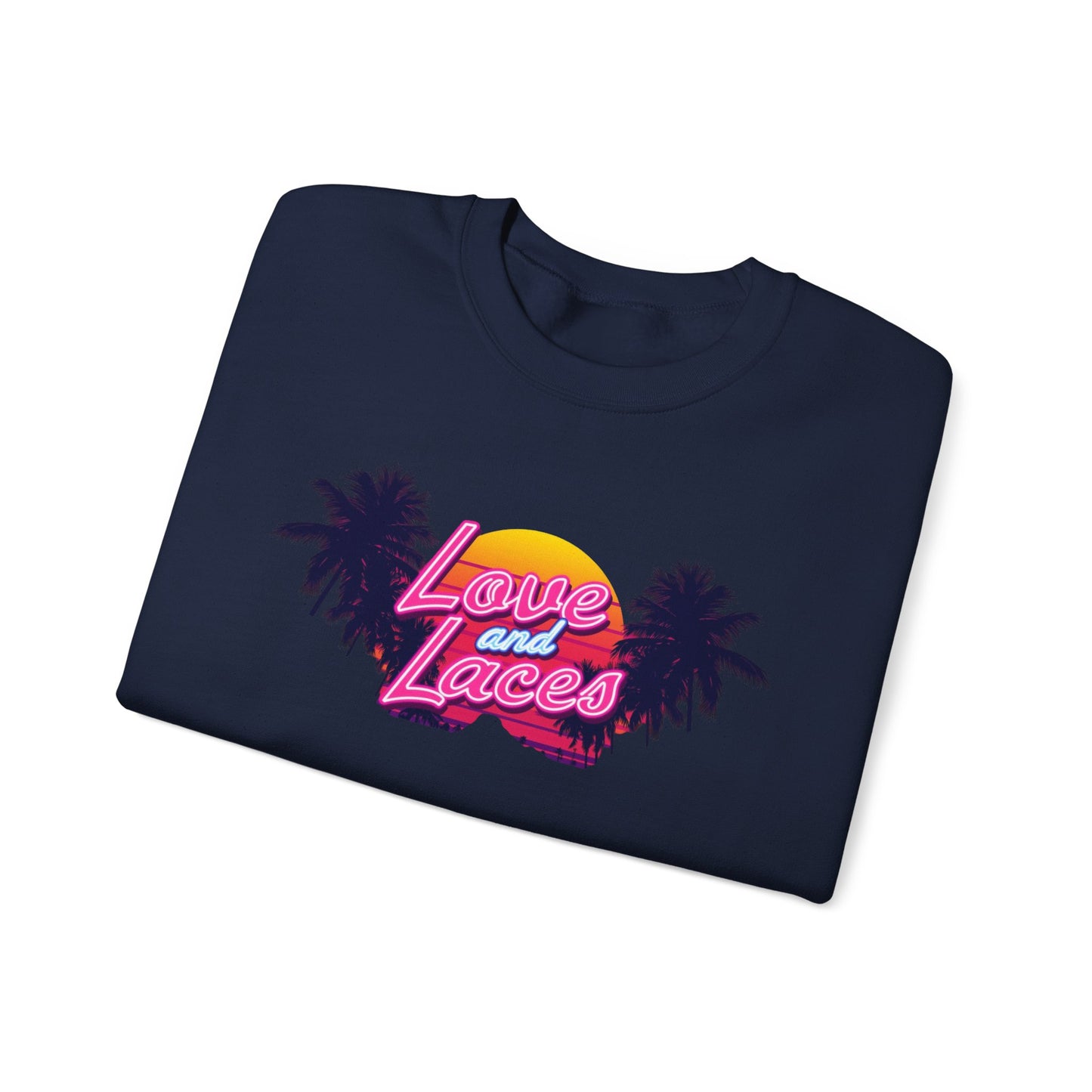 Crewneck Sweatshirt — "Love and Laces" Retro Palm Beach Graphic
