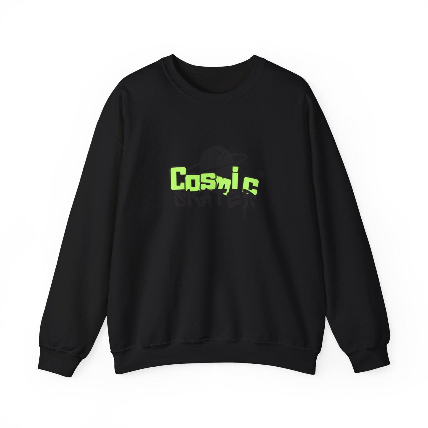 Crewneck Sweatshirt - "Cosmic Skater" Neon Planet Skate Graphic