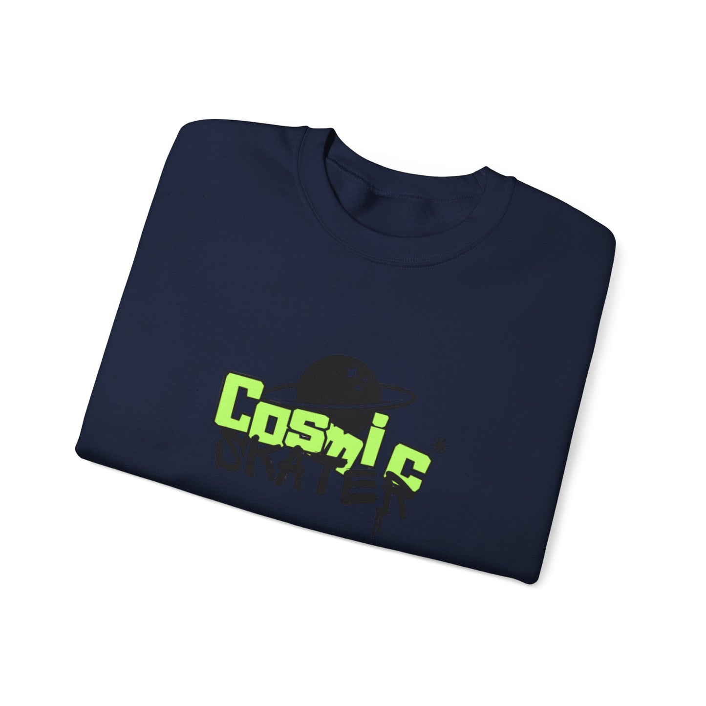 Crewneck Sweatshirt - "Cosmic Skater" Neon Planet Skate Graphic