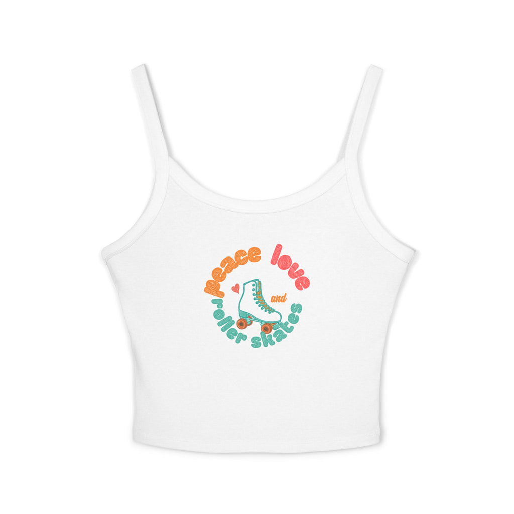 Roller Skates Cute Crop Tank — "Peace Love And Roller Skates" Retro Roller Derby Graphic