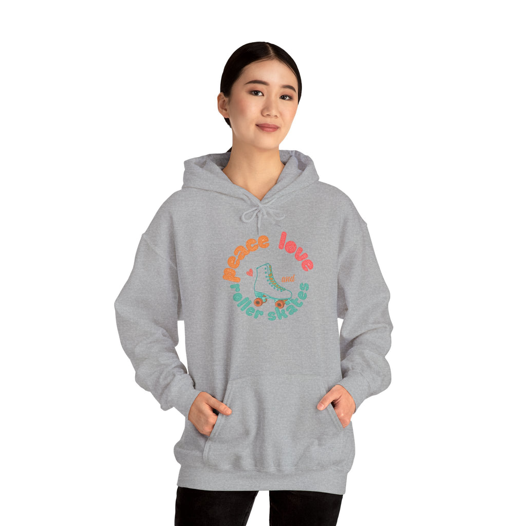 Peace, Love & Roller Skates Hoodie — Retro Roller Skating Graphic Sweatshirt
