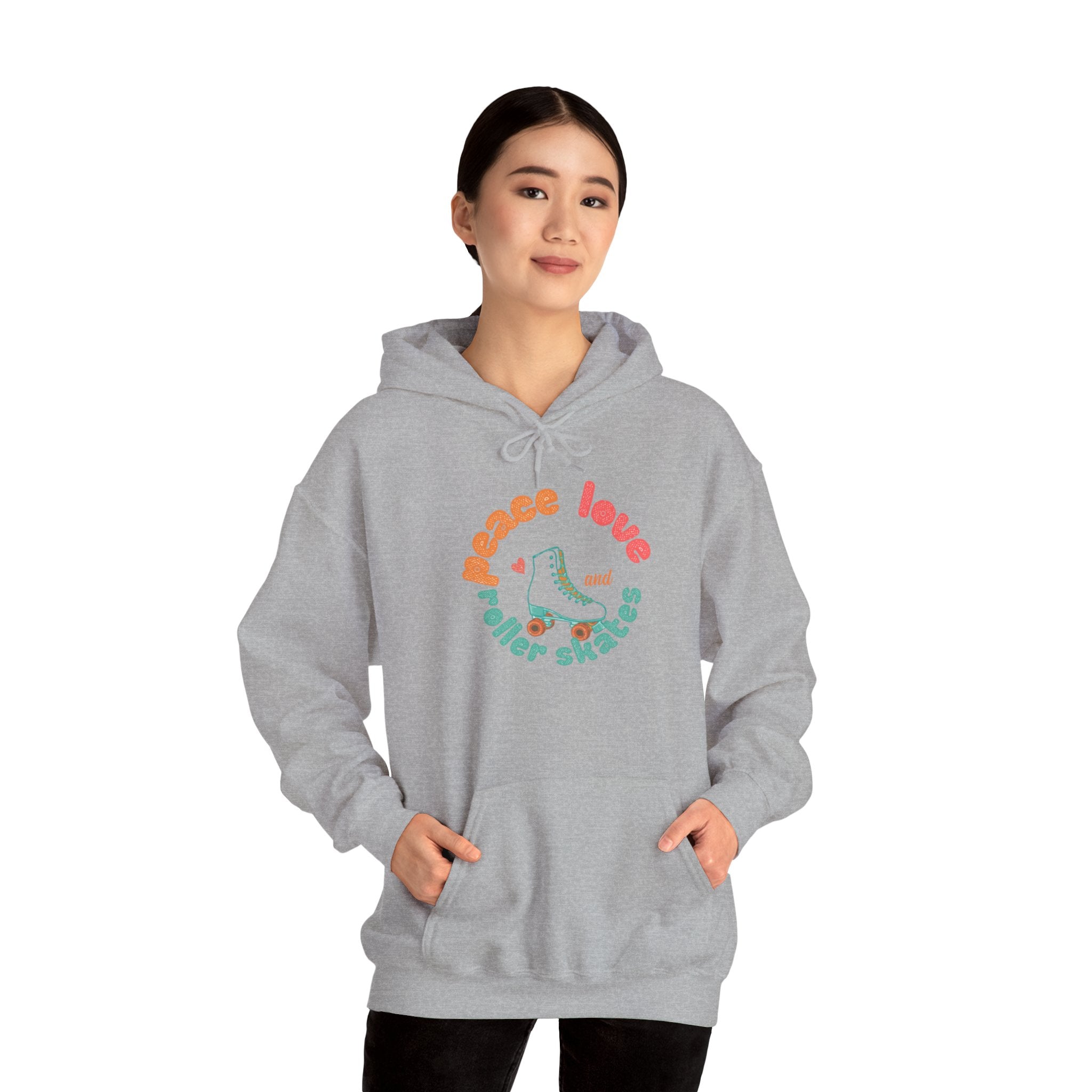 Peace, Love & Roller Skates Hoodie — Retro Roller Skating Graphic Sweatshirt
