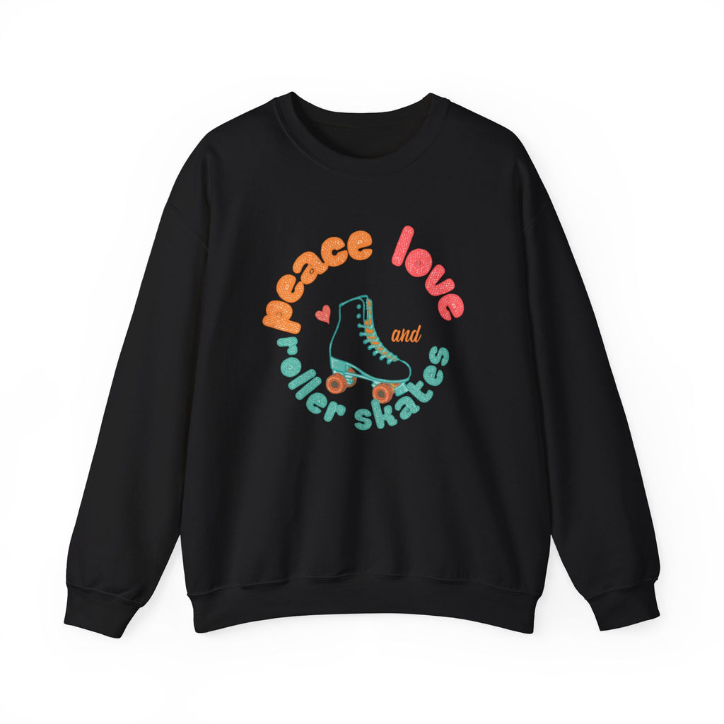 Crewneck Sweatshirt — "Peace, Love & Roller Skates" Retro Roller Skate Graphic
