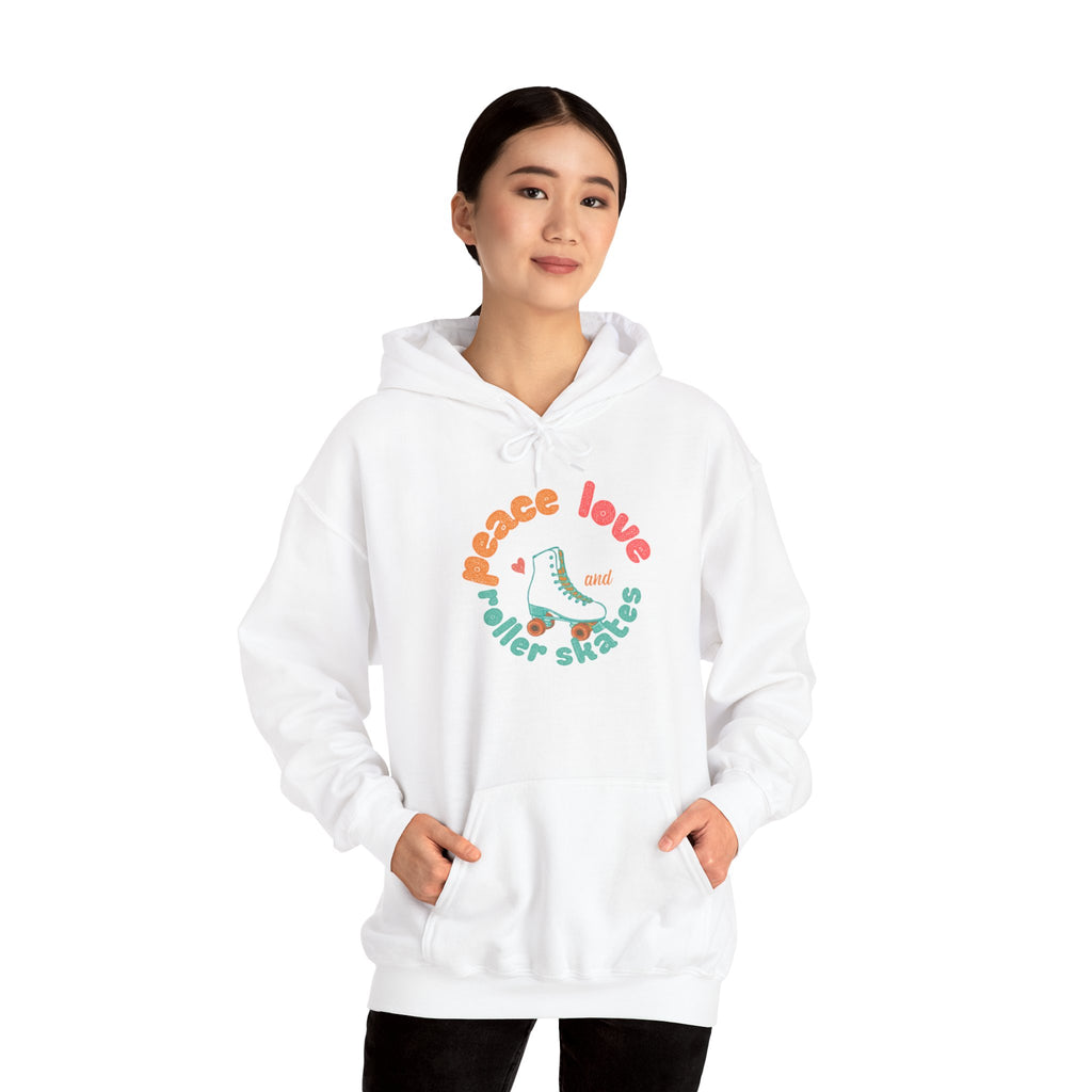 Peace, Love & Roller Skates Hoodie — Retro Roller Skating Graphic Sweatshirt