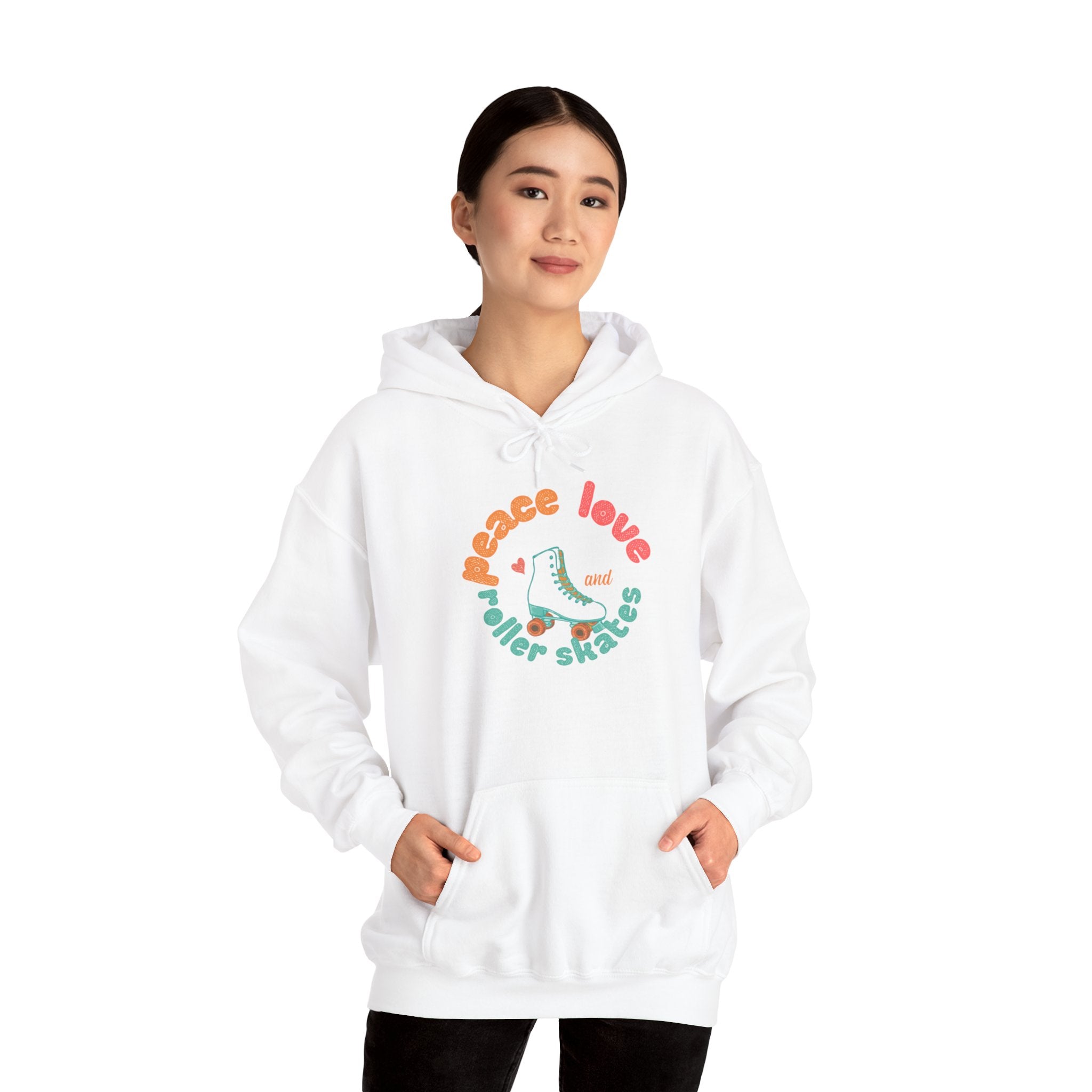 Peace, Love & Roller Skates Hoodie — Retro Roller Skating Graphic Sweatshirt