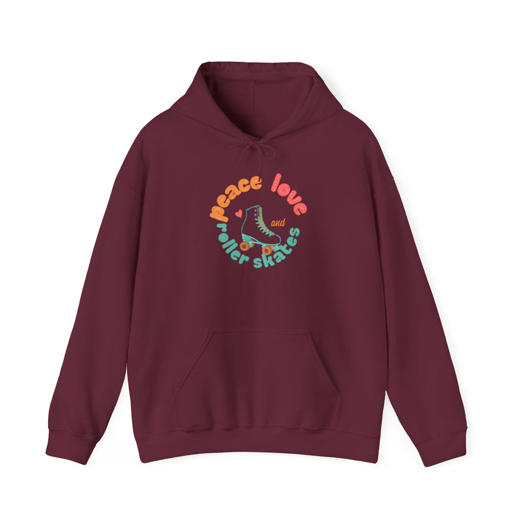 Peace, Love & Roller Skates Hoodie — Retro Roller Skating Graphic Sweatshirt