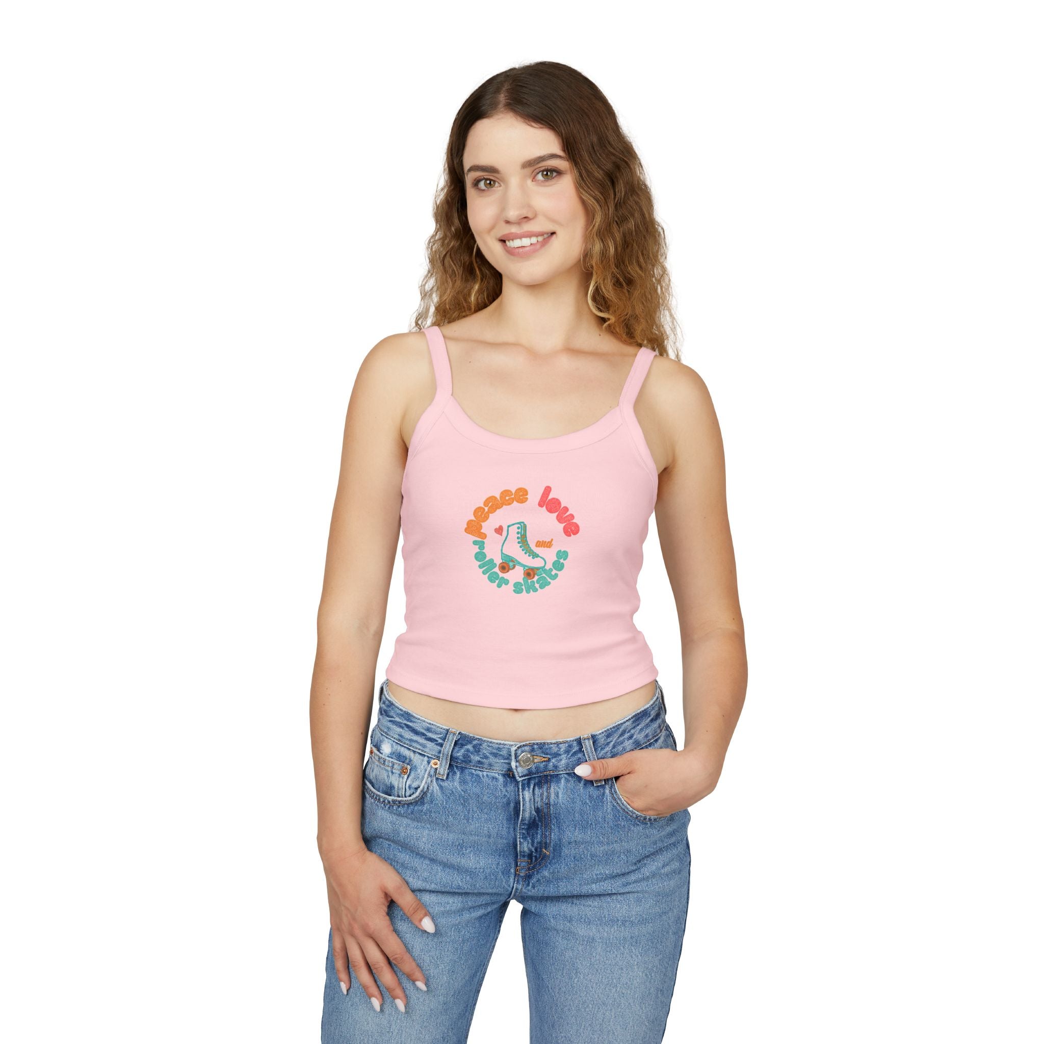 Roller Skates Cute Crop Tank — "Peace Love And Roller Skates" Retro Roller Derby Graphic
