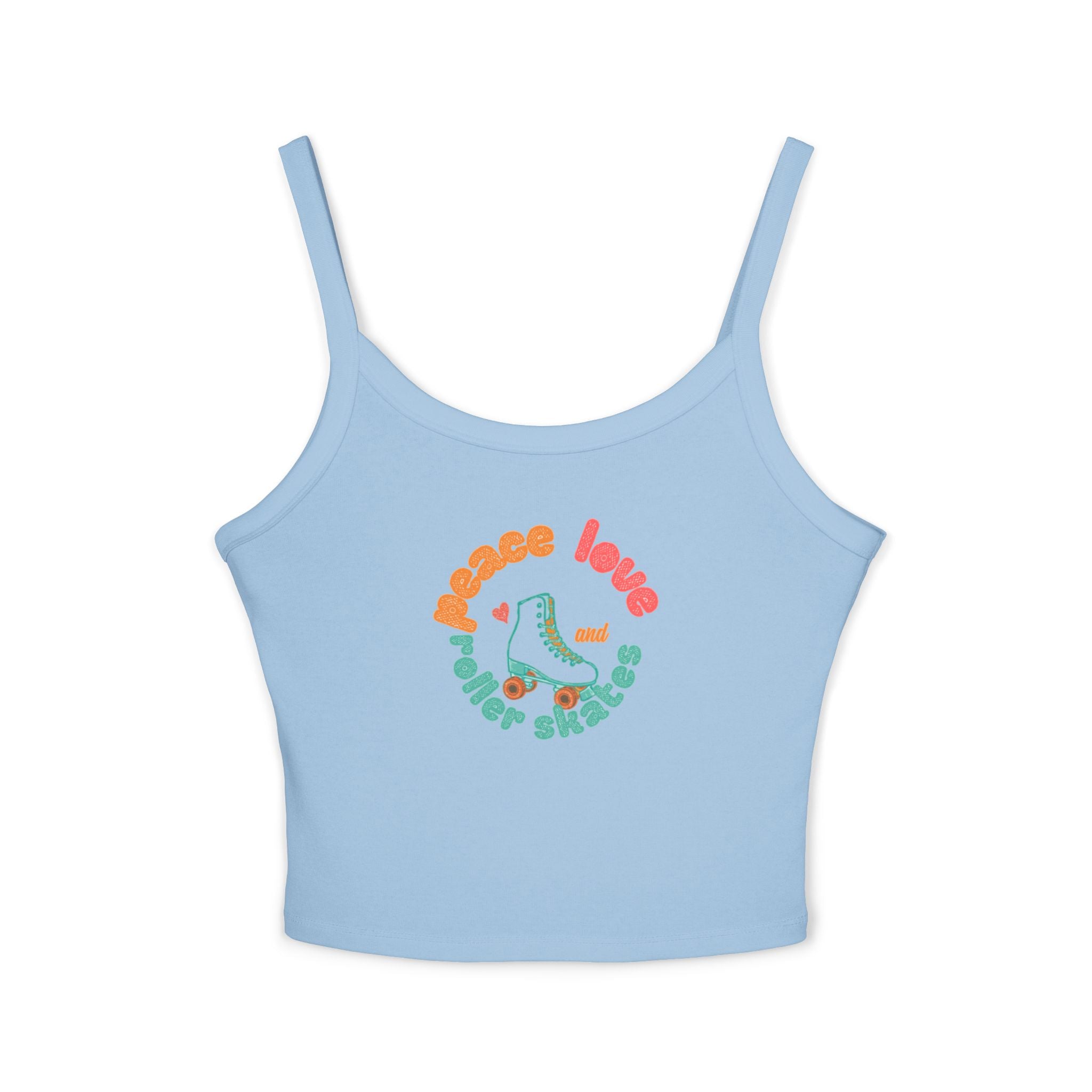 Roller Skates Cute Crop Tank — "Peace Love And Roller Skates" Retro Roller Derby Graphic