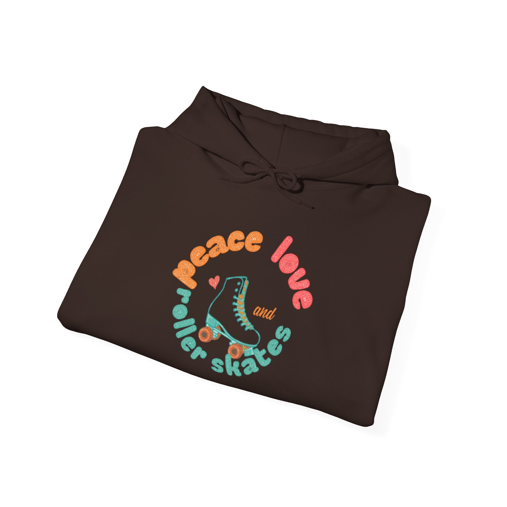 Peace, Love & Roller Skates Hoodie — Retro Roller Skating Graphic Sweatshirt