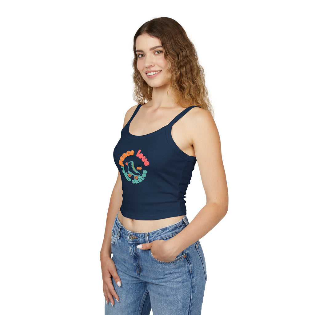 Roller Skates Cute Crop Tank — "Peace Love And Roller Skates" Retro Roller Derby Graphic