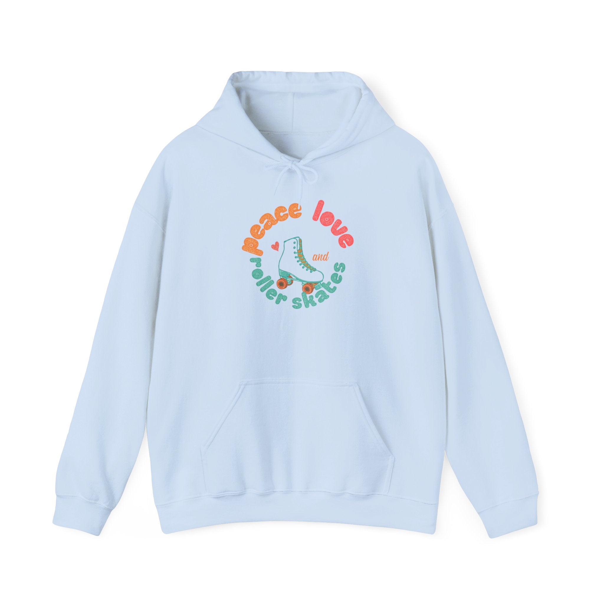 Peace, Love & Roller Skates Hoodie — Retro Roller Skating Graphic Sweatshirt