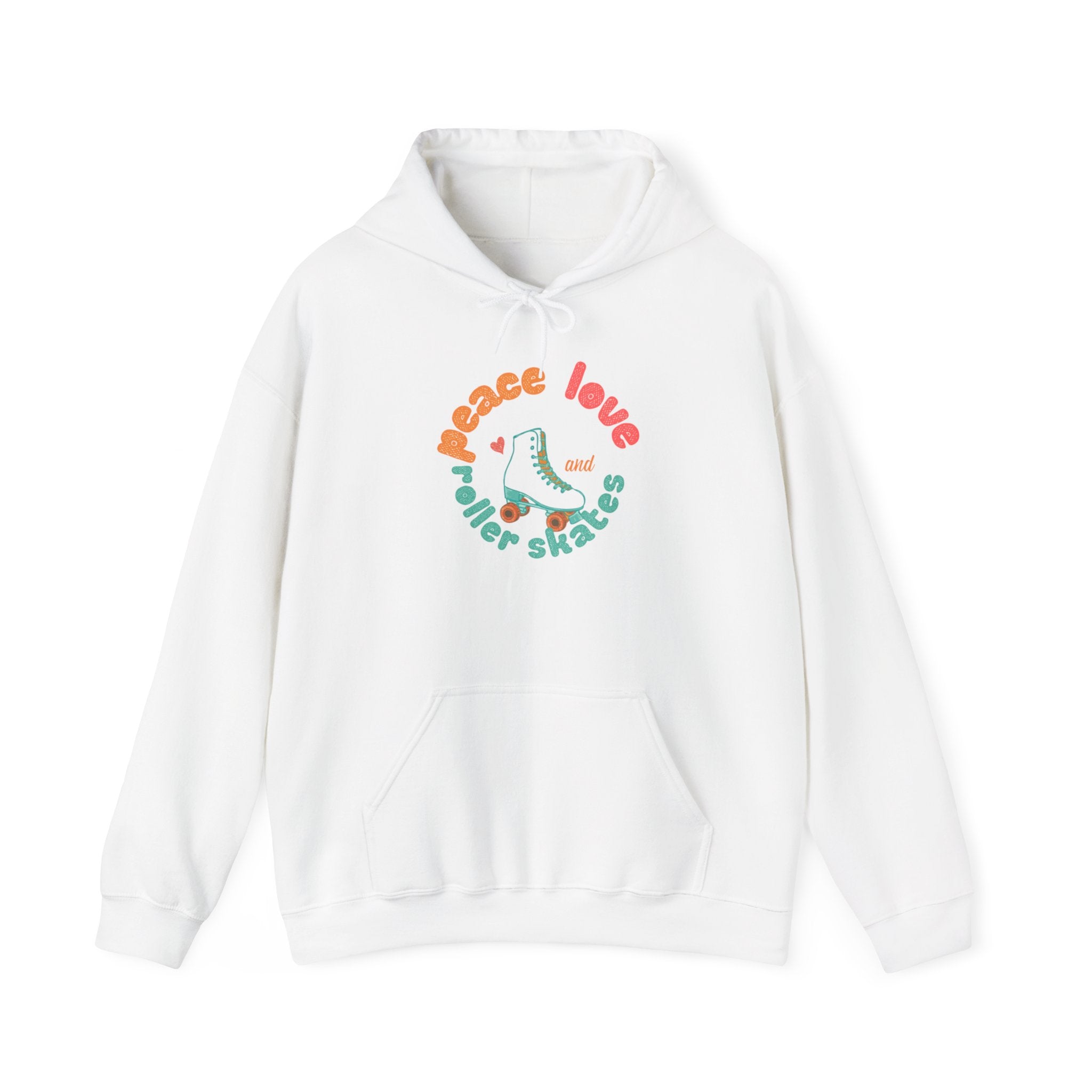 Peace, Love & Roller Skates Hoodie — Retro Roller Skating Graphic Sweatshirt