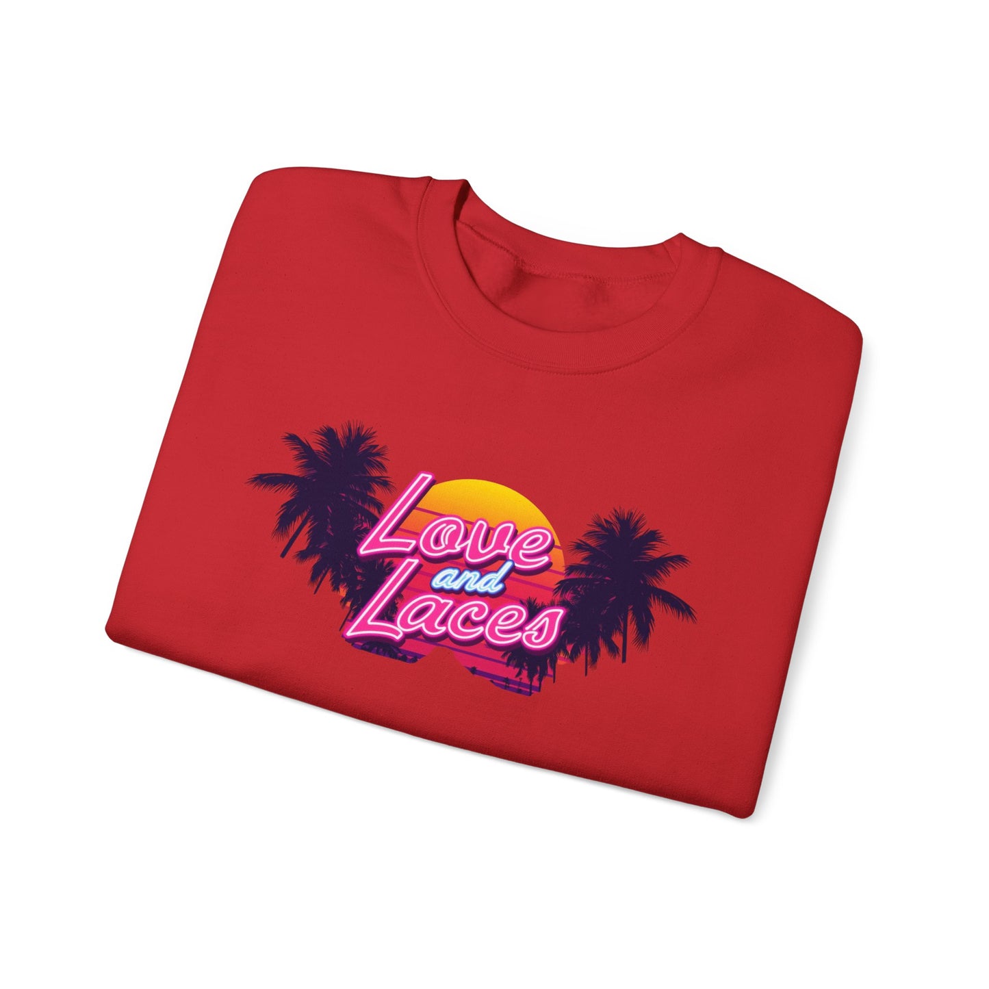 Crewneck Sweatshirt — "Love and Laces" Retro Palm Beach Graphic