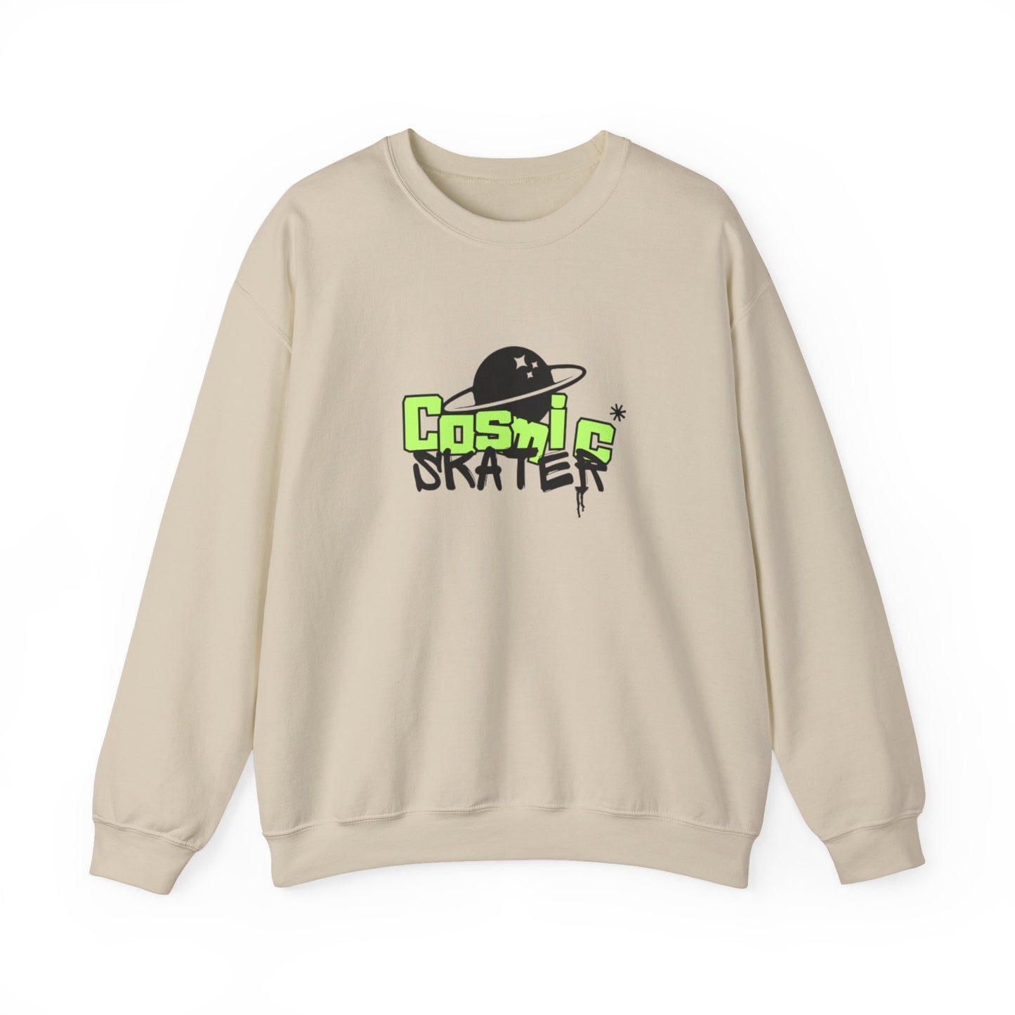 Crewneck Sweatshirt - "Cosmic Skater" Neon Planet Skate Graphic