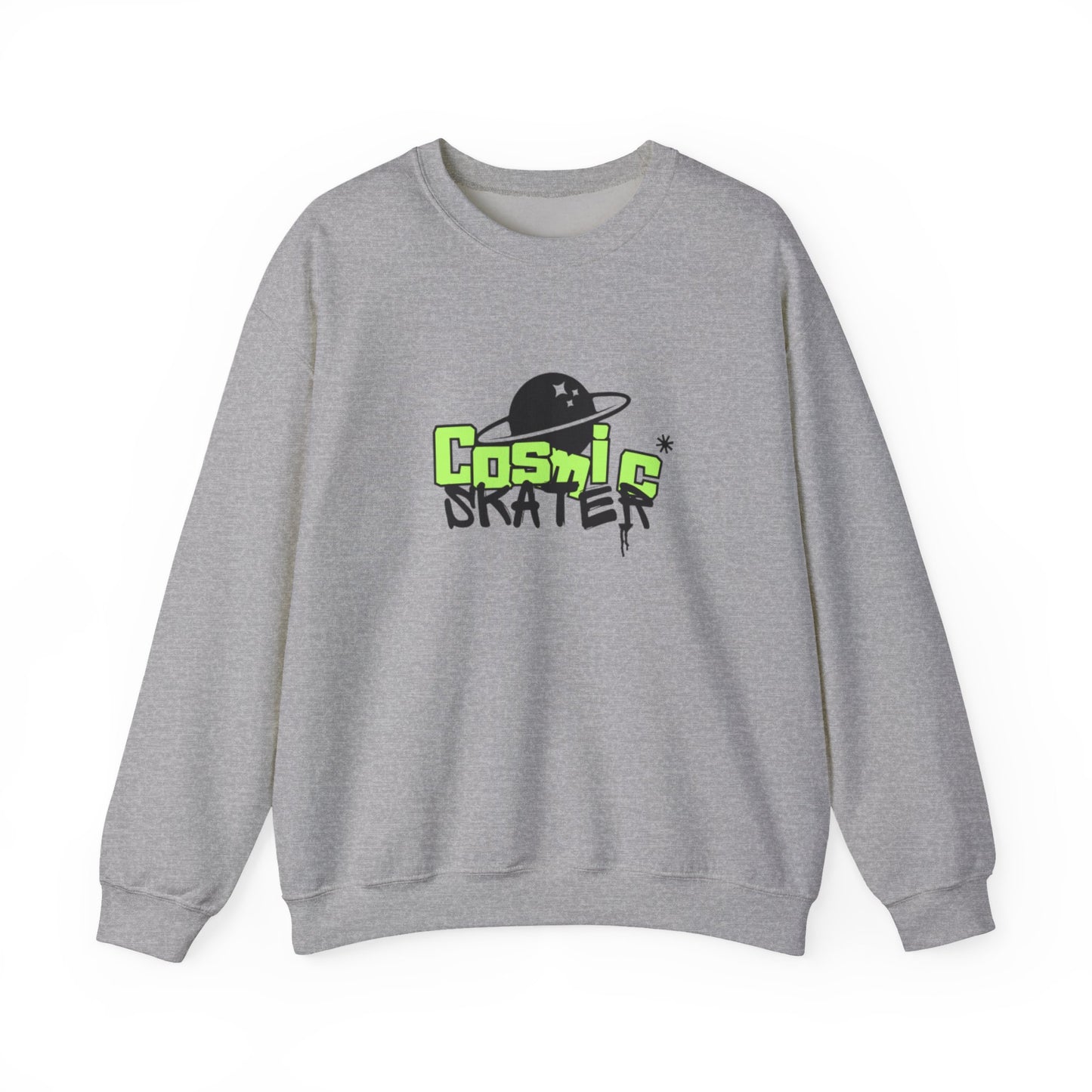 Crewneck Sweatshirt - "Cosmic Skater" Neon Planet Skate Graphic