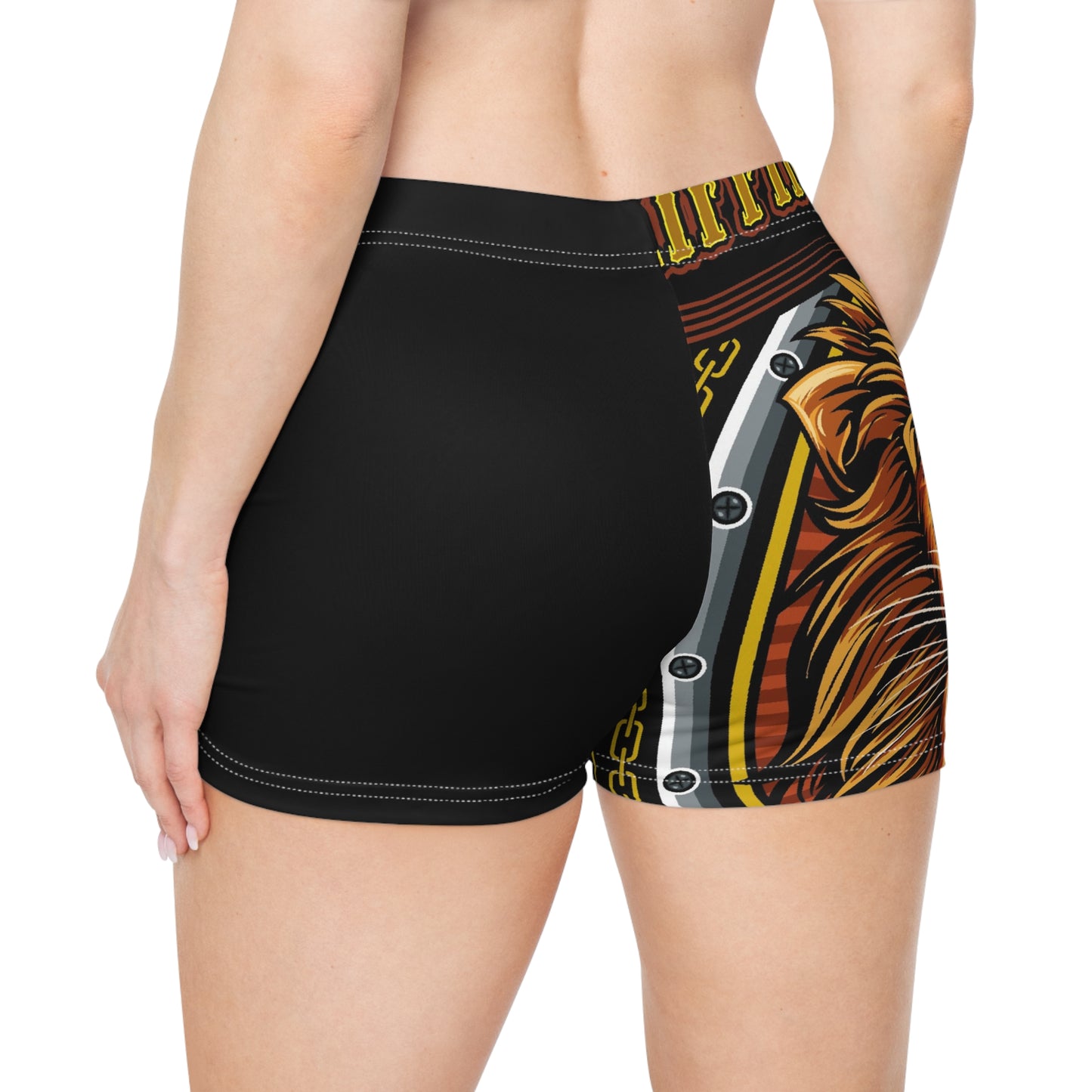 Lion Shield Women’s AOP Shorts — Bold Graphic Festival Swim & Casual Wear