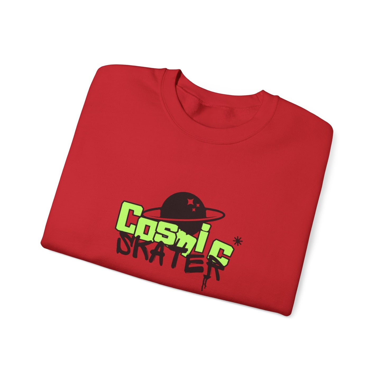 Crewneck Sweatshirt - "Cosmic Skater" Neon Planet Skate Graphic
