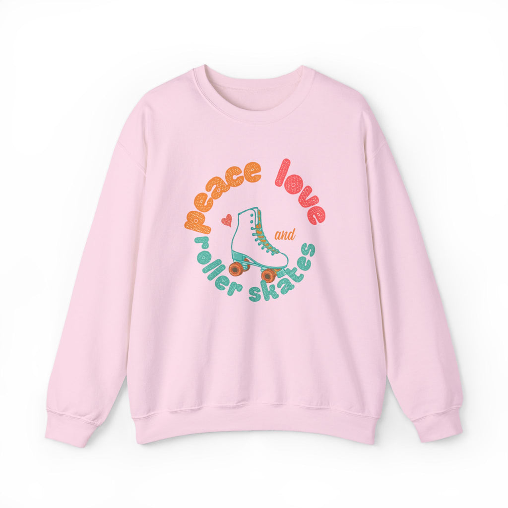 Crewneck Sweatshirt — "Peace, Love & Roller Skates" Retro Roller Skate Graphic
