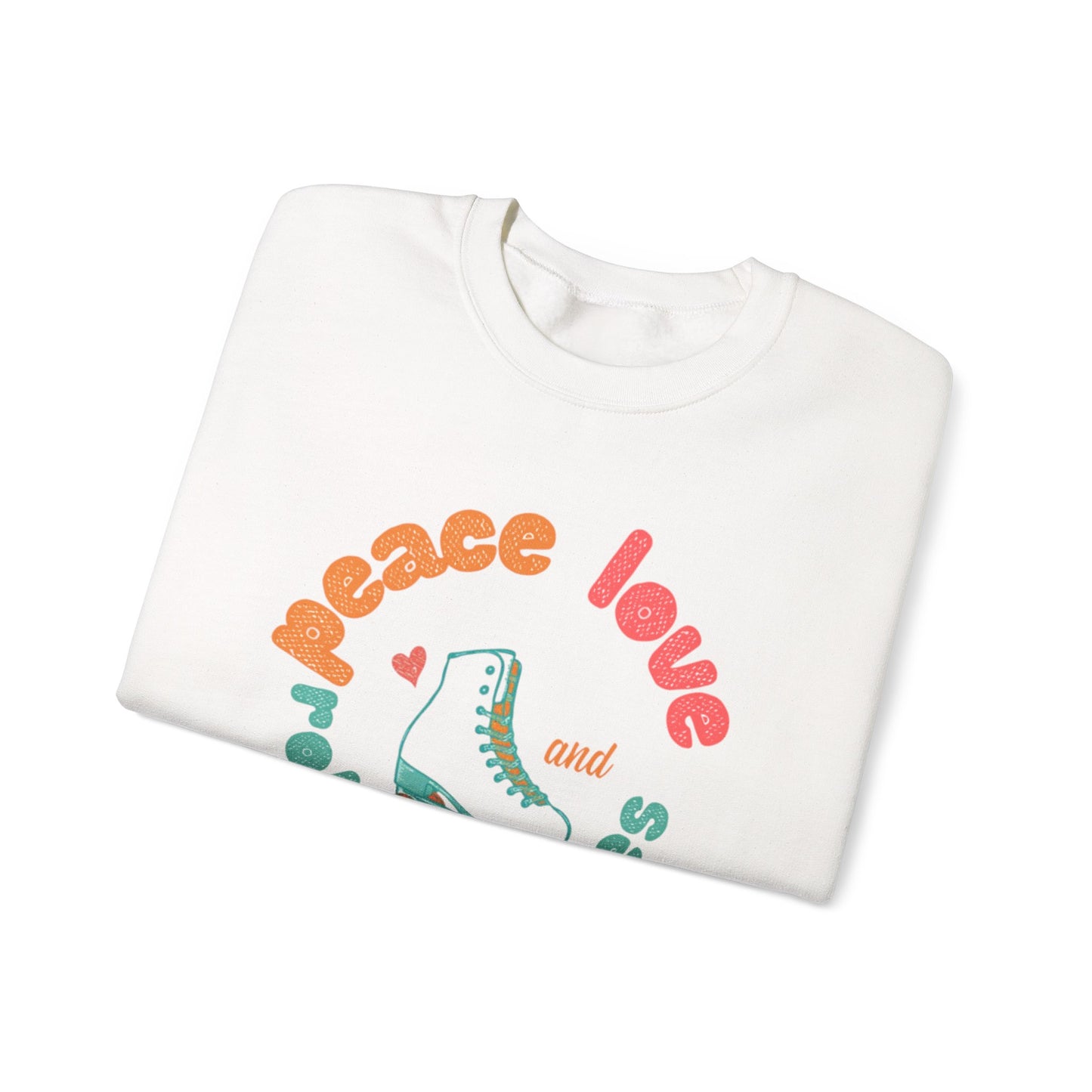 Crewneck Sweatshirt — "Peace, Love & Roller Skates" Retro Roller Skate Graphic