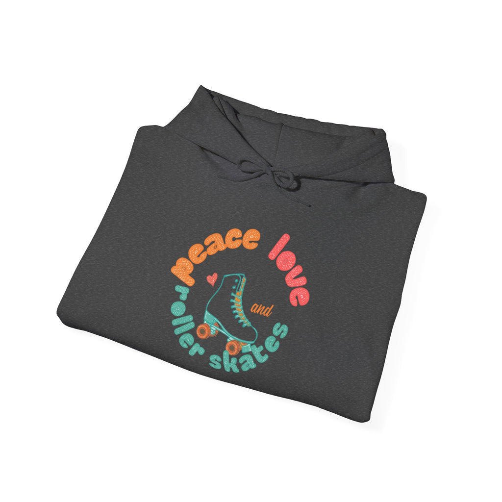 Peace, Love & Roller Skates Hoodie — Retro Roller Skating Graphic Sweatshirt