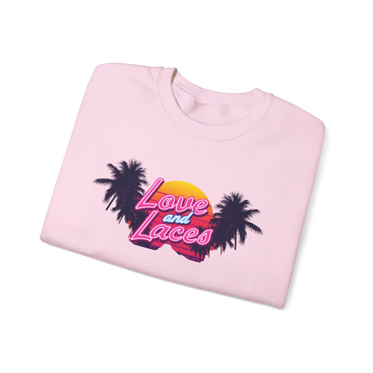 Crewneck Sweatshirt — "Love and Laces" Retro Palm Beach Graphic