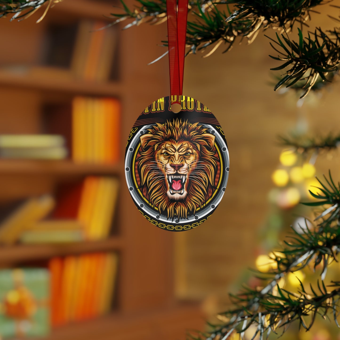 Lion Crest Skating Metal Ornament — Griffin Brothers Holiday Bell