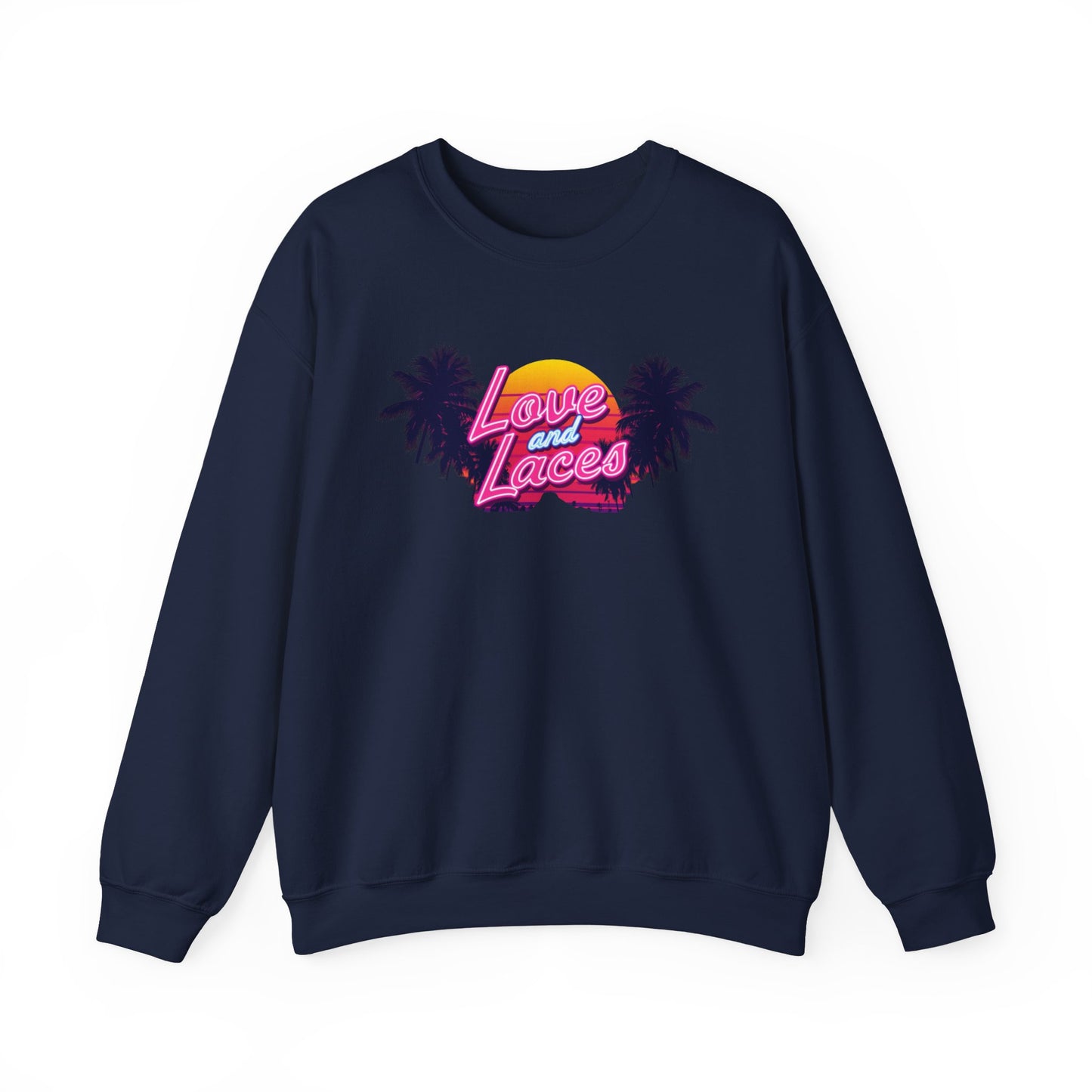 Crewneck Sweatshirt — "Love and Laces" Retro Palm Beach Graphic