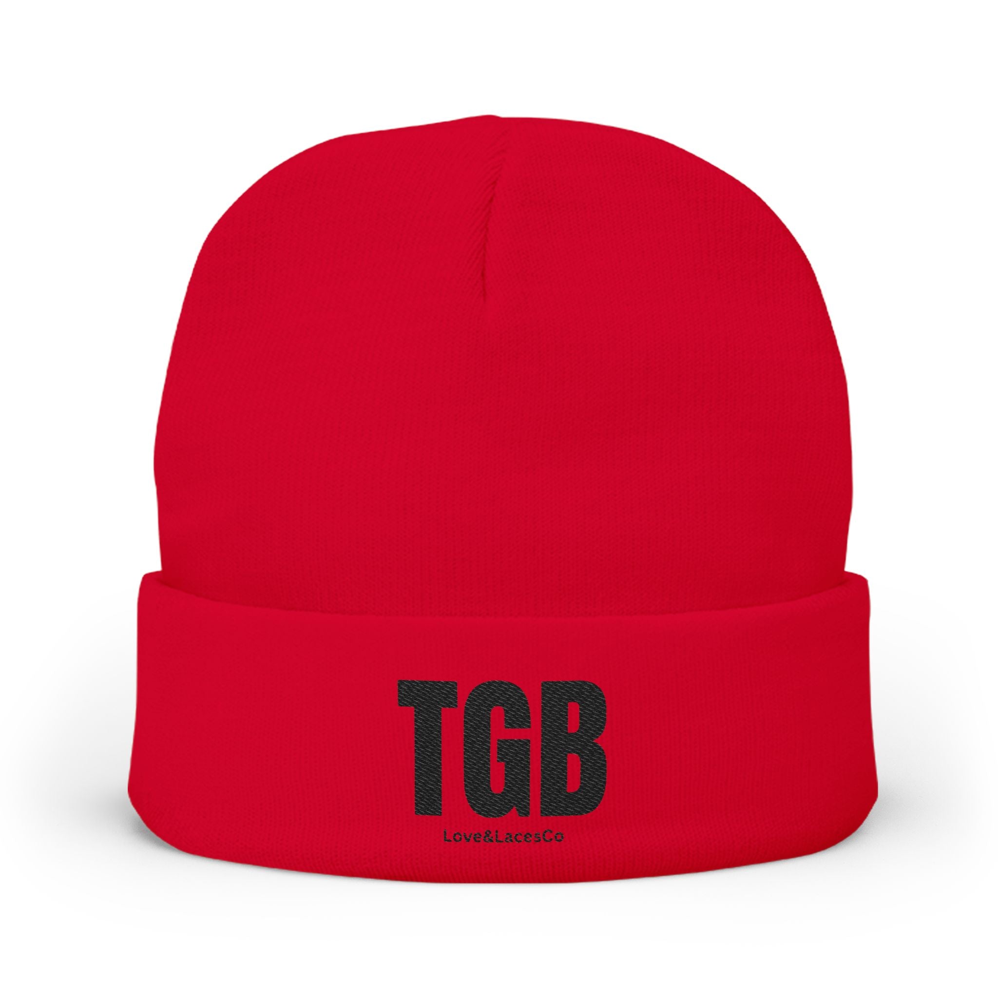 TGB Embroidered Knit Beanie — Cozy Winter Hat with Fold Cuff