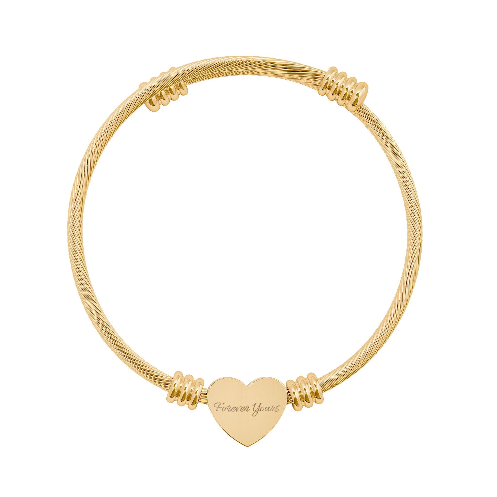 Engravable Heart Cuff Bracelet — Personalized Love Charm Bangle (Silver or Gold)