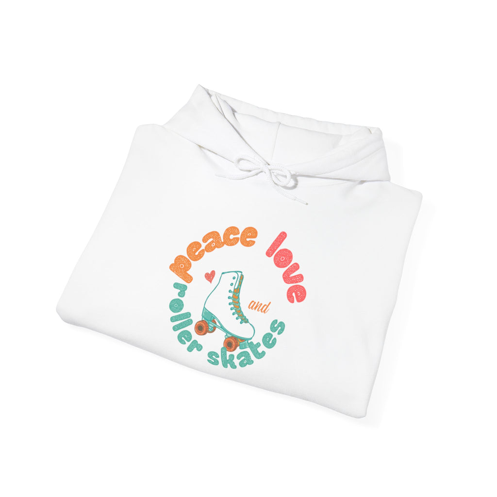 Peace, Love & Roller Skates Hoodie — Retro Roller Skating Graphic Sweatshirt