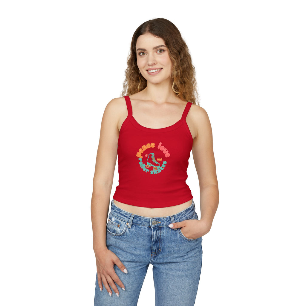 Roller Skates Cute Crop Tank — "Peace Love And Roller Skates" Retro Roller Derby Graphic