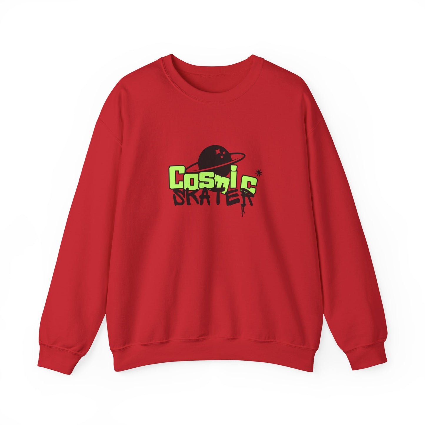 Crewneck Sweatshirt - "Cosmic Skater" Neon Planet Skate Graphic