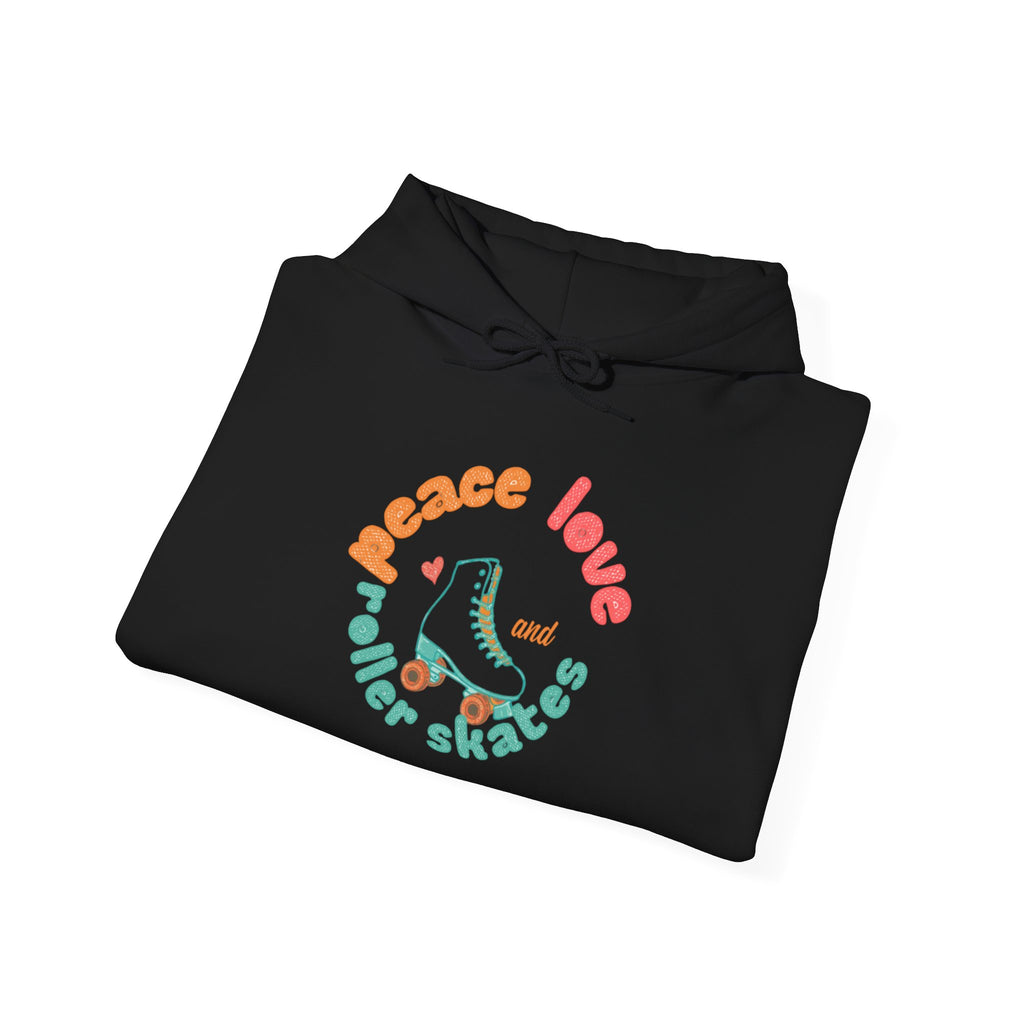 Peace, Love & Roller Skates Hoodie — Retro Roller Skating Graphic Sweatshirt
