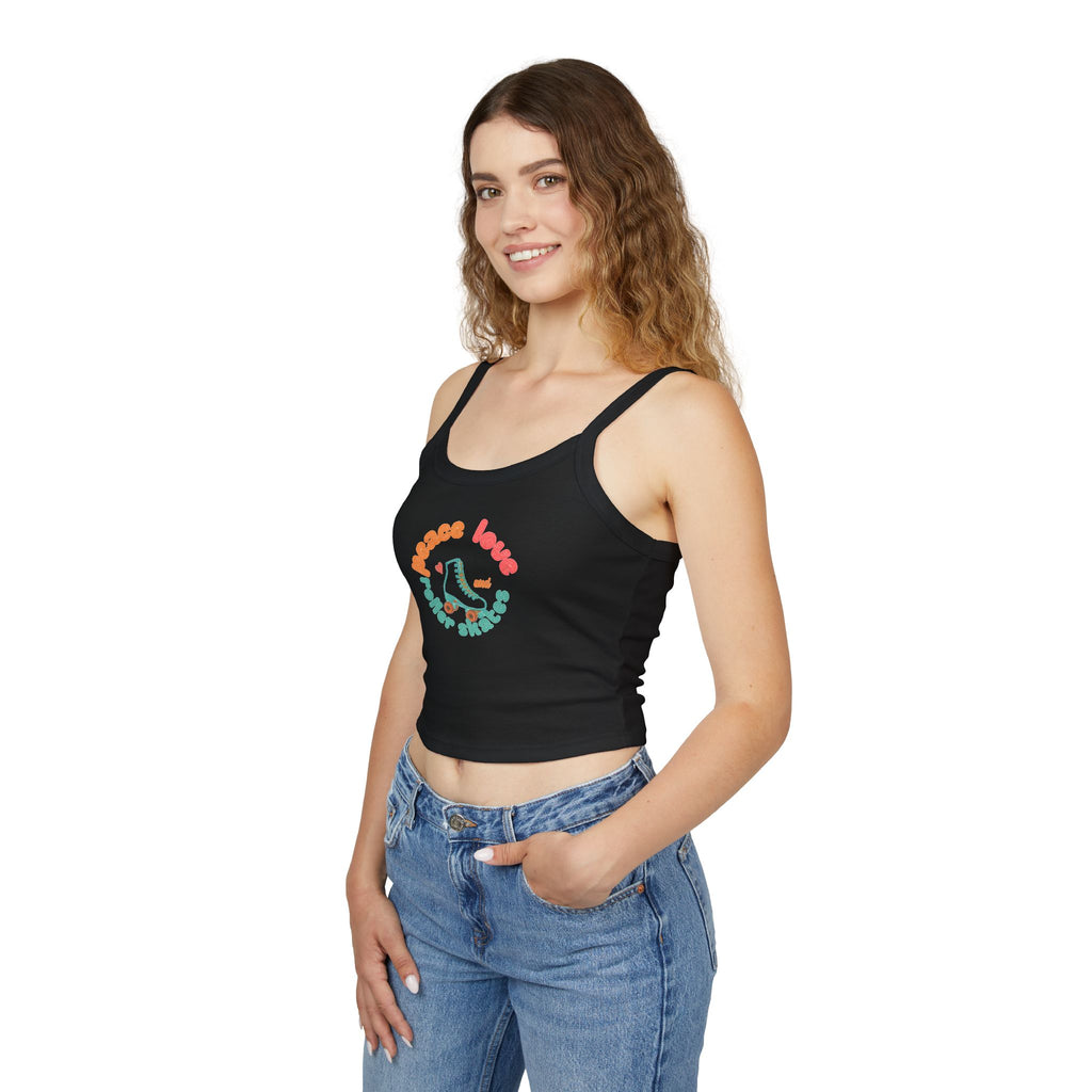 Roller Skates Cute Crop Tank — "Peace Love And Roller Skates" Retro Roller Derby Graphic