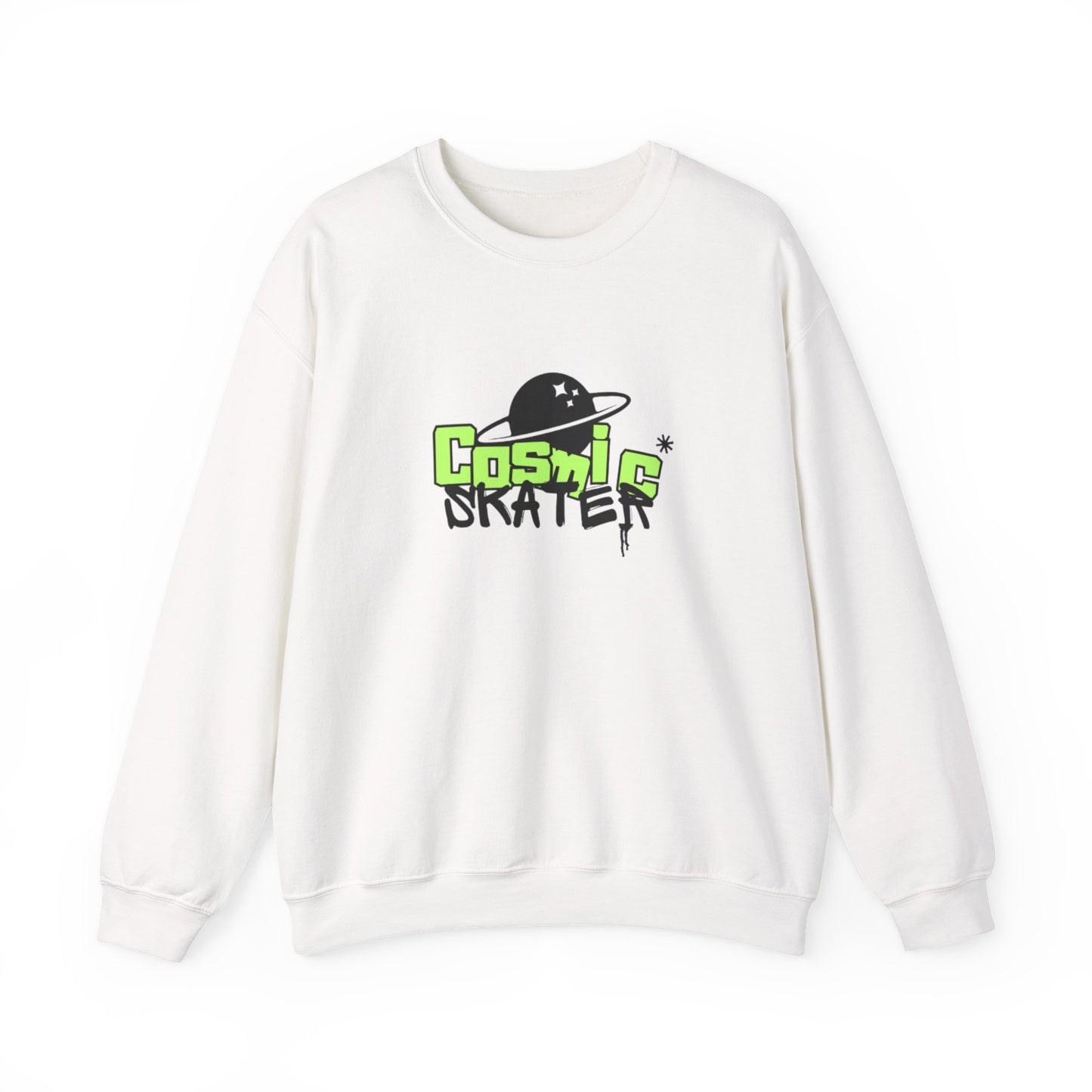 Crewneck Sweatshirt - "Cosmic Skater" Neon Planet Skate Graphic
